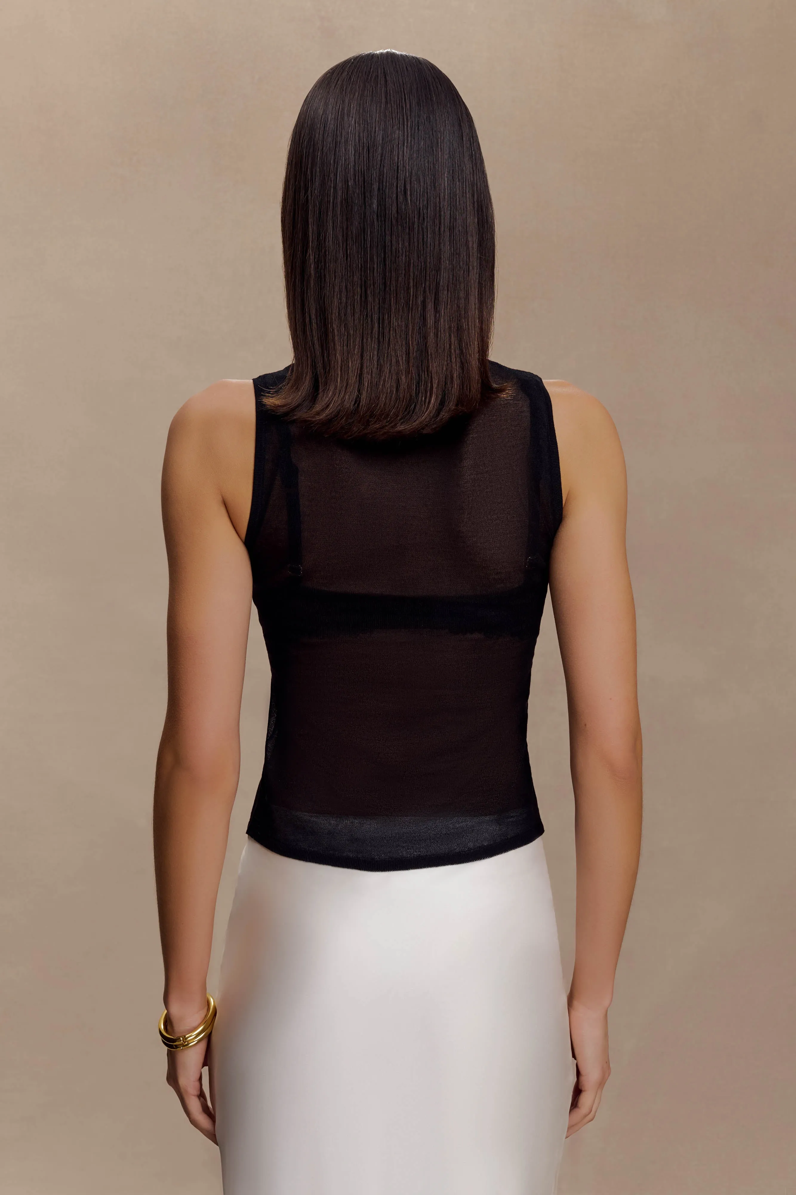 Rubberized grip Long Sleeve Shirt Dollie Sheer Knit Tank Top - Black