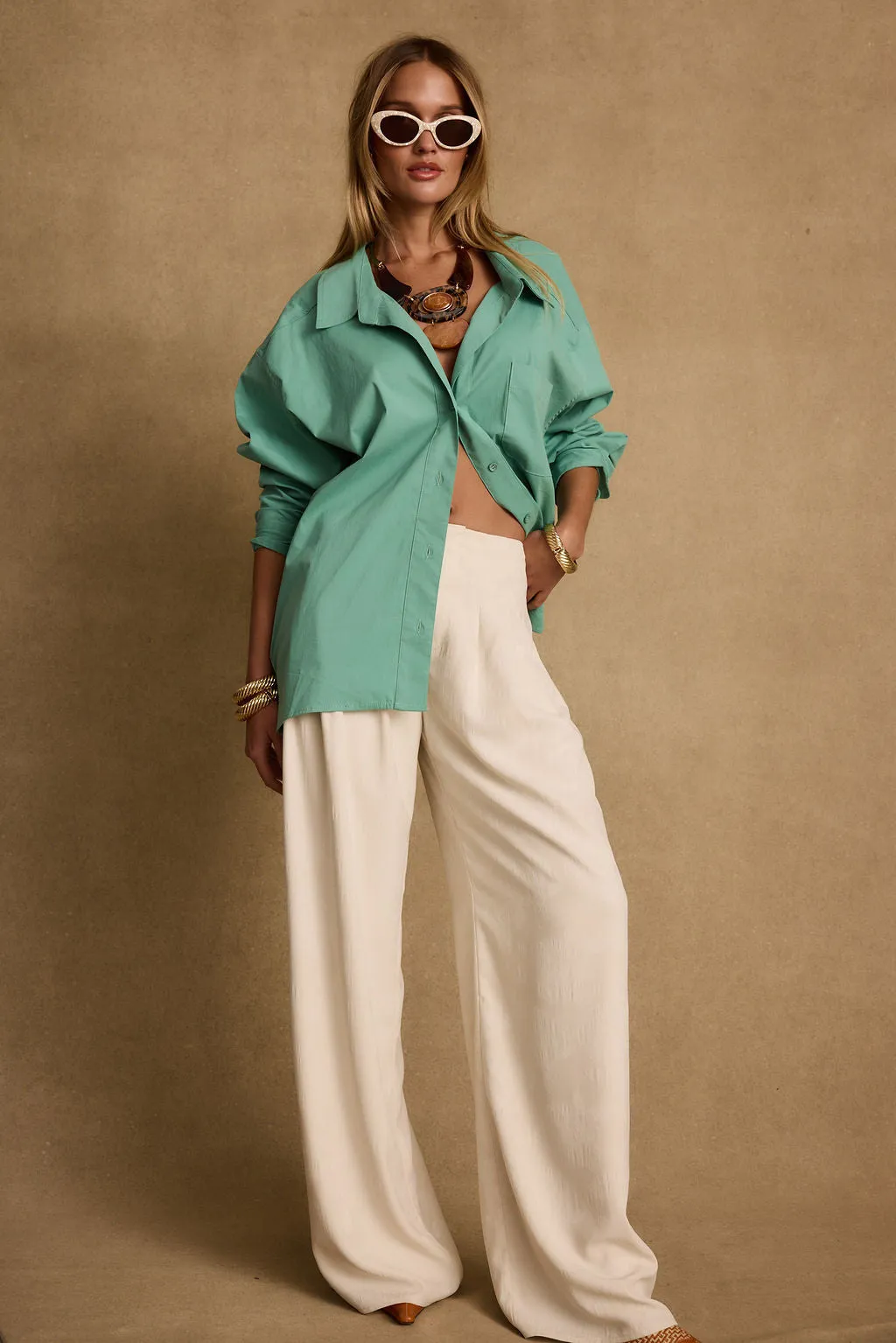 Vacanza Mint Button Up Top StretchMaterial
