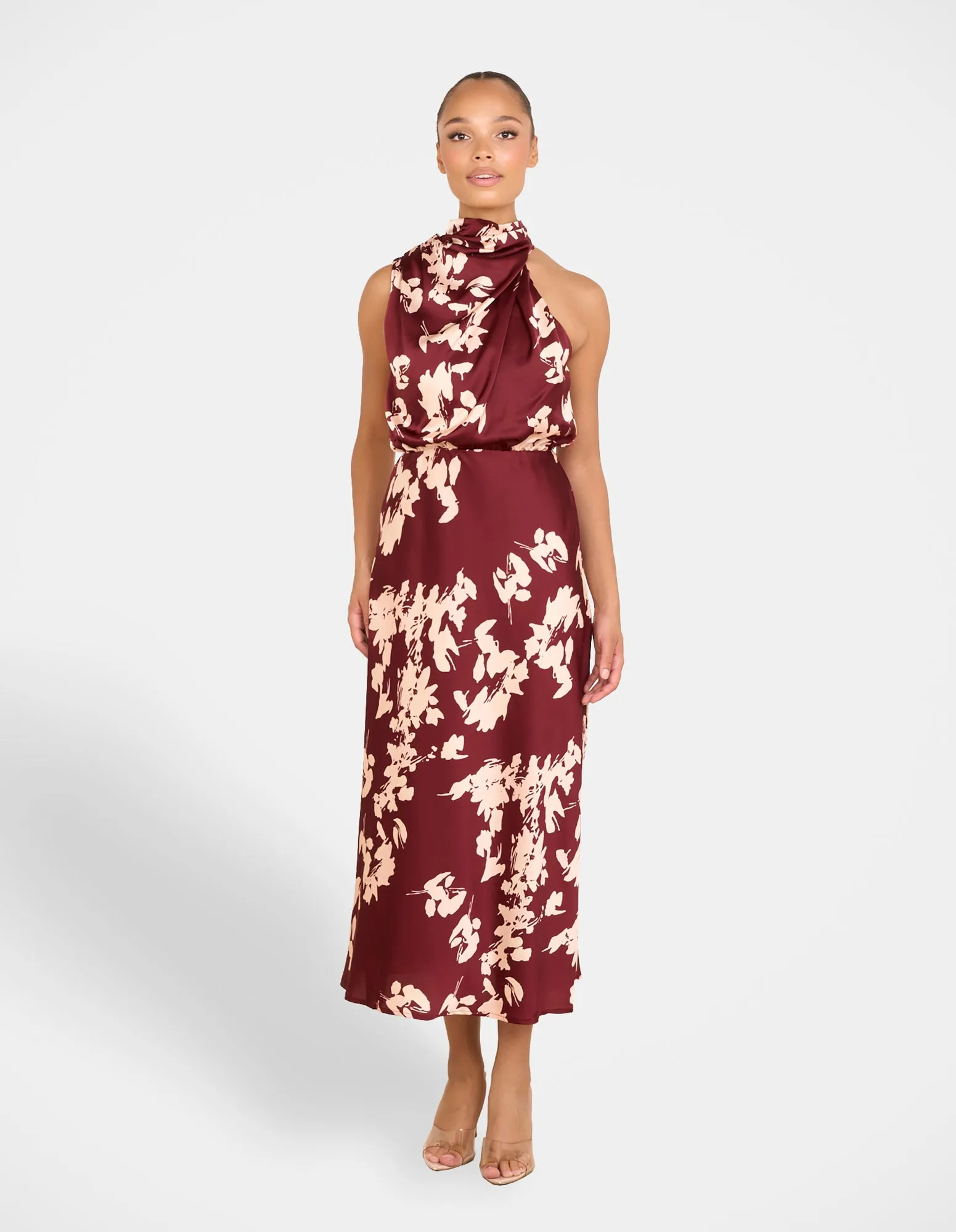 Valley High Neck Midi Dress Glam Feel Subtle Texture
