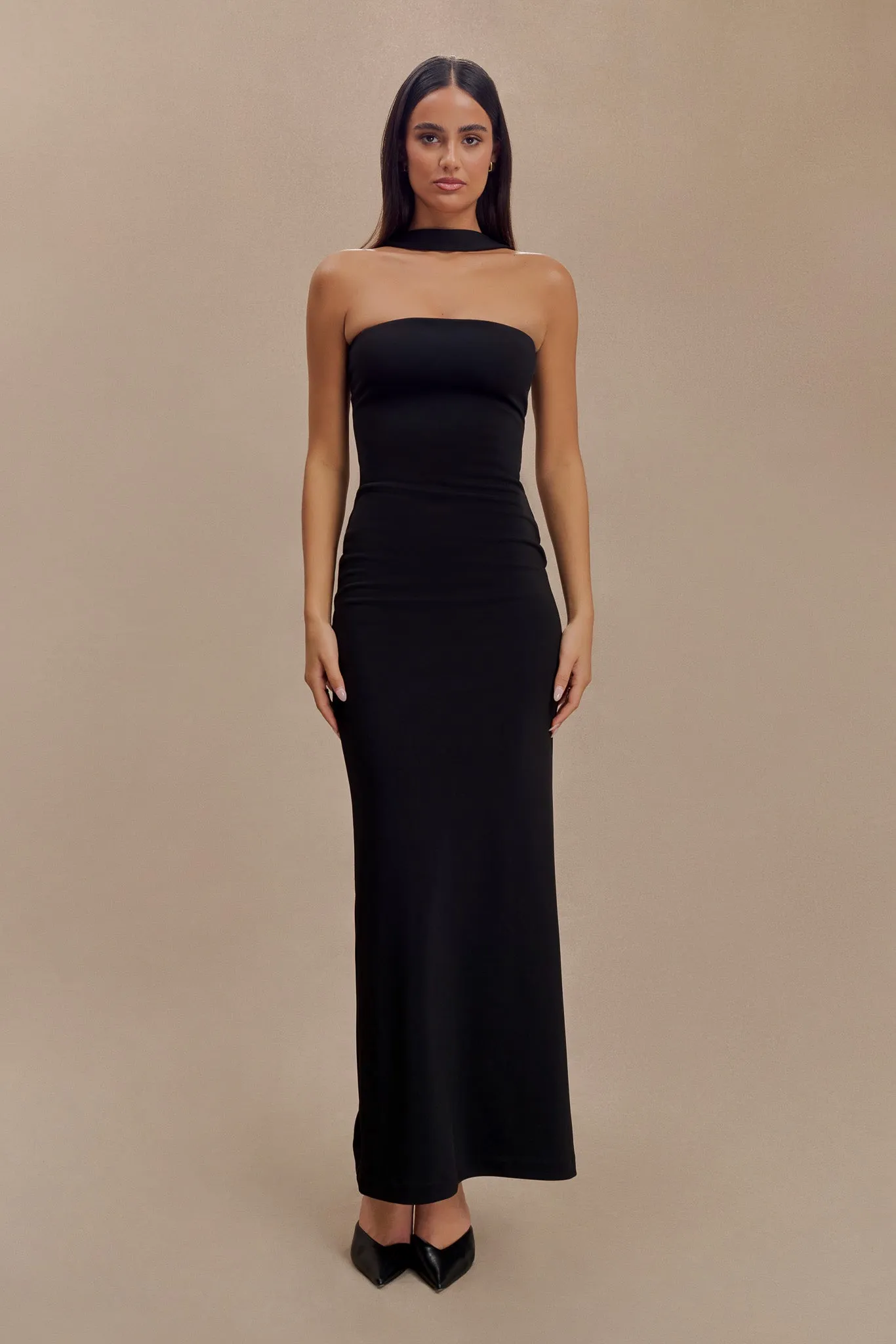 Velma Halter Collar Maxi Dress - Black Ombre-Effect