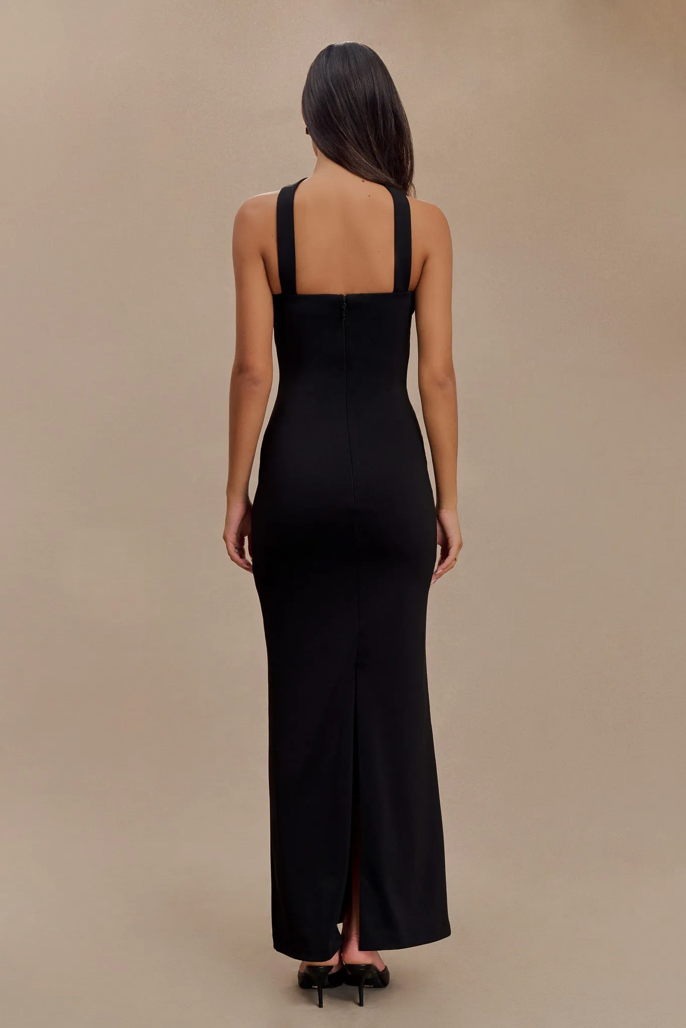 Velma Halter Collar Maxi Dress - Black Gathered Skirt