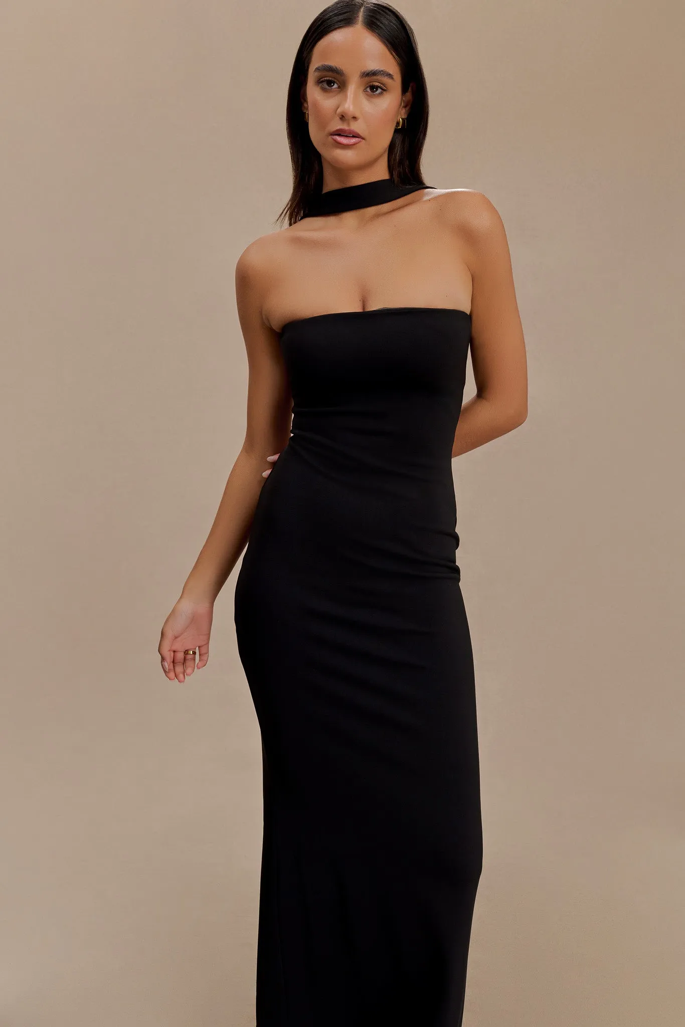 Velma Halter Collar Maxi Dress - Black Perfect Shape