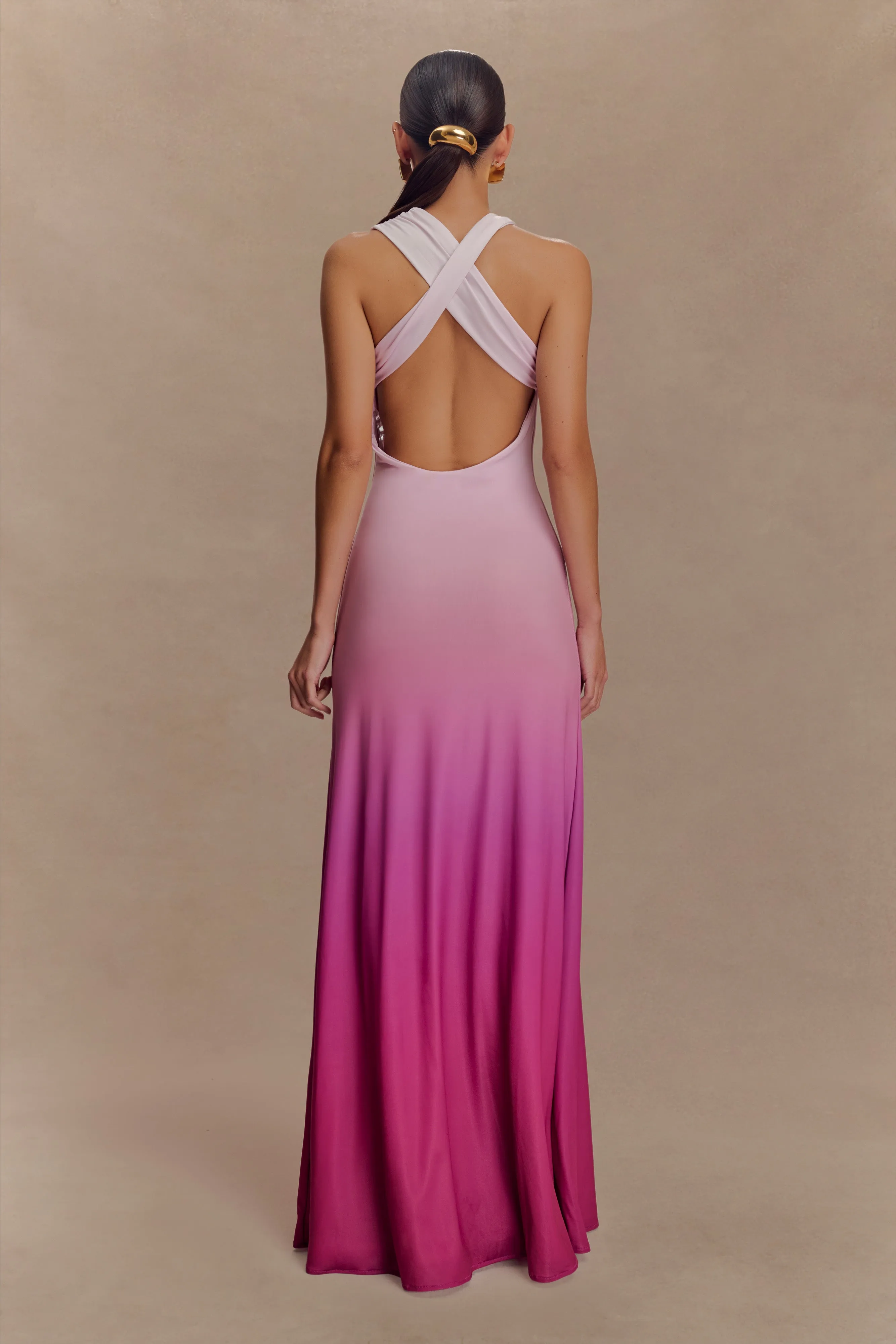 Compact Fit Sophisticated Elegance Marlee Asymmetrical Slinky Maxi Dress - Ombre Pink