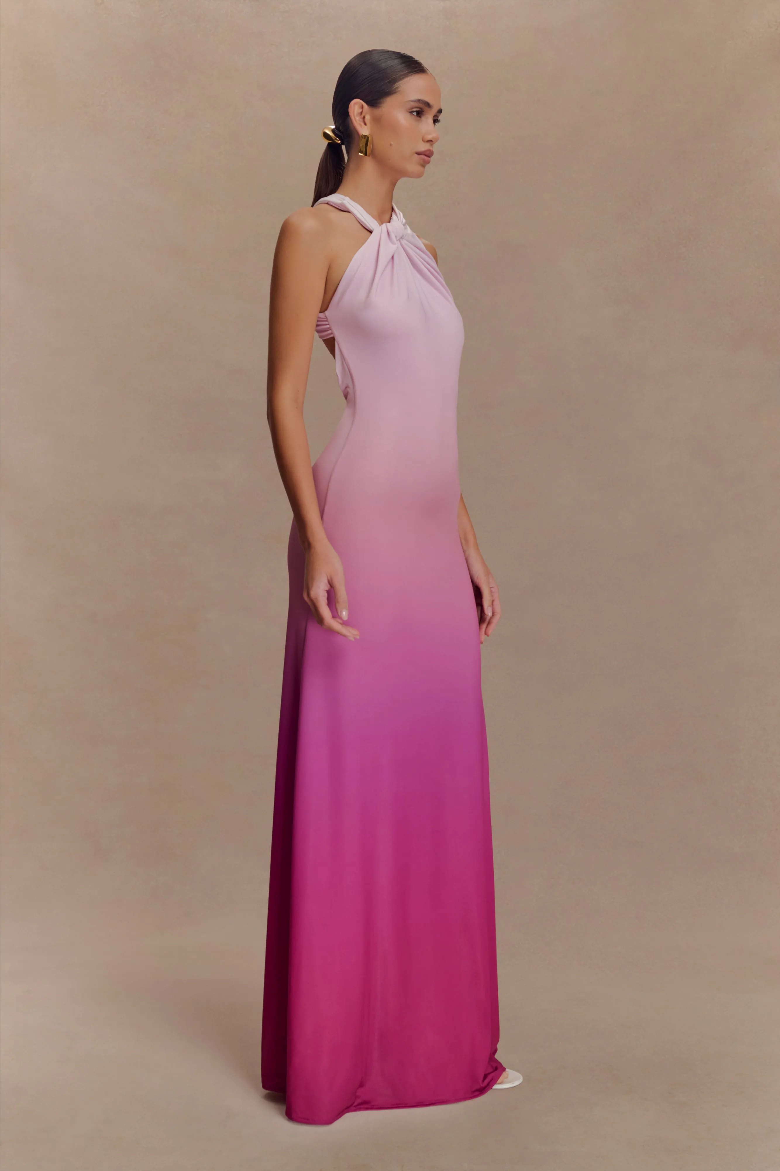 Soft Fit Wear Marlee Asymmetrical Slinky Maxi Dress - Ombre Pink