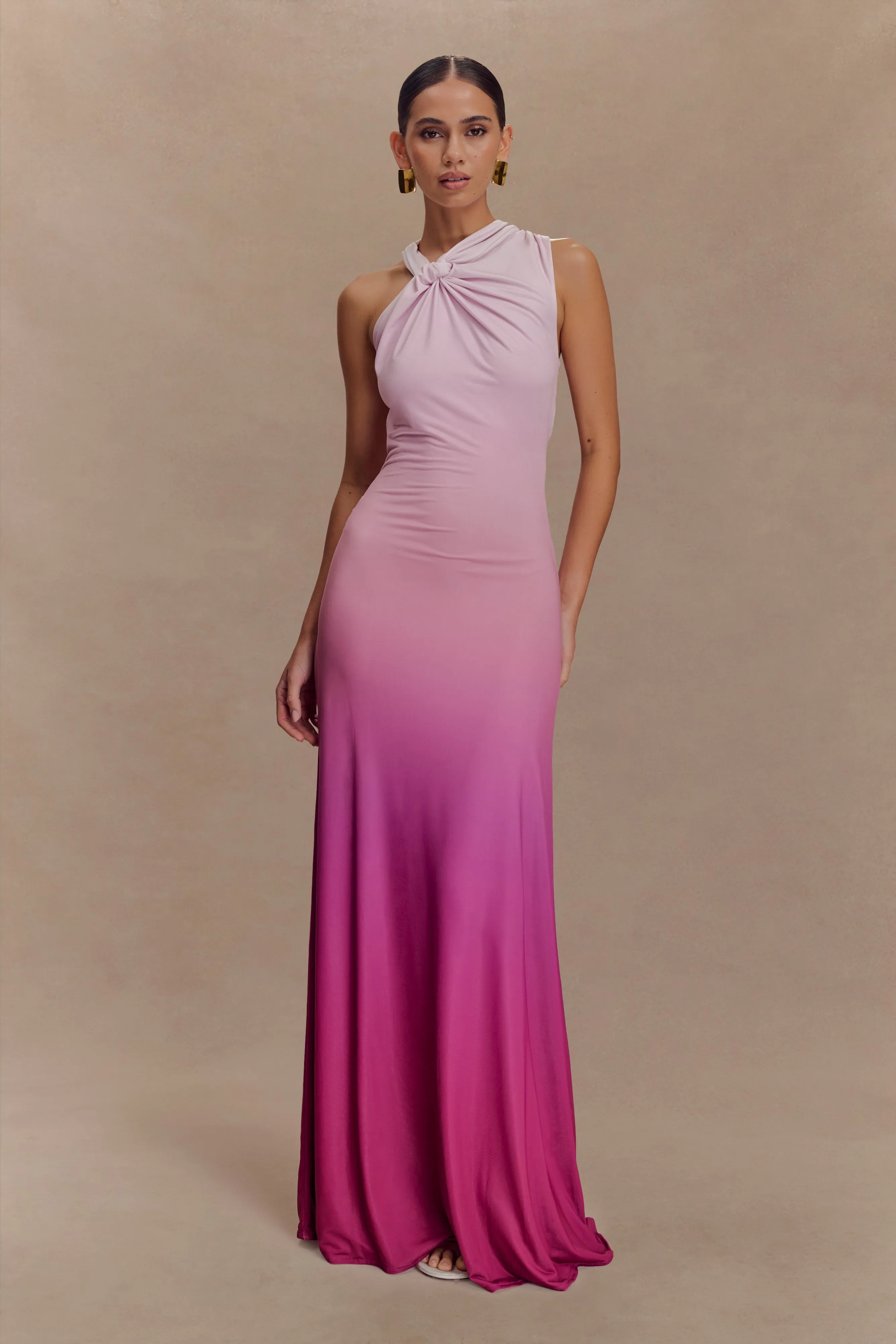 Basic Mood Marlee Asymmetrical Slinky Maxi Dress - Ombre Pink