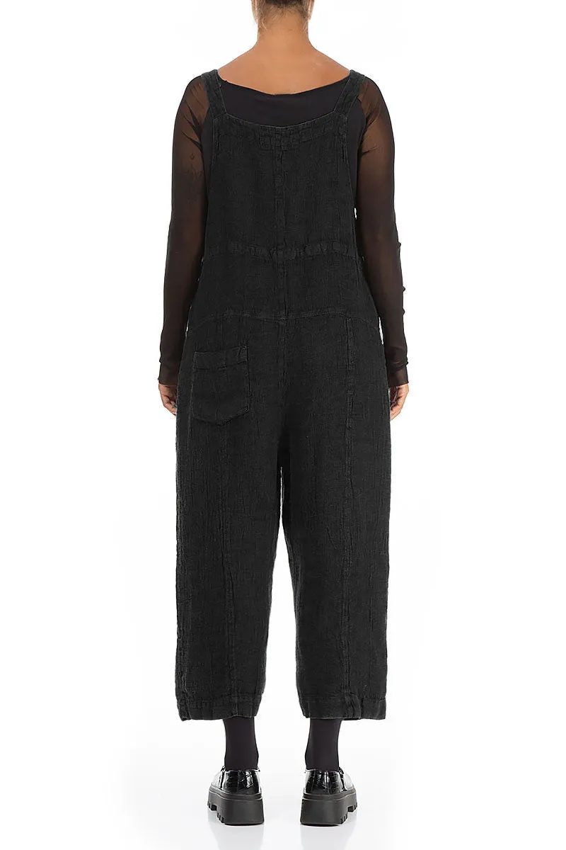 Trendy Vibe Strappy Black M??lange Linen Jumpsuit