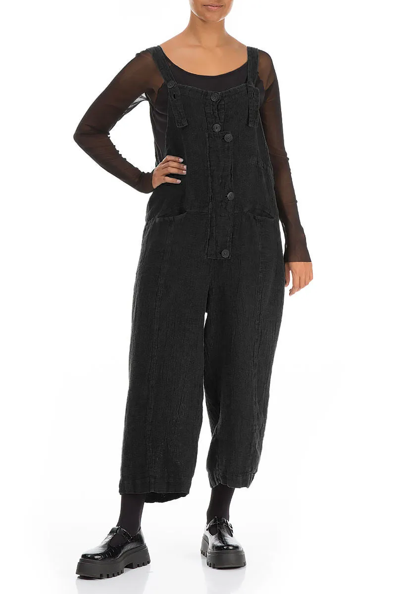Comfort Cushioning Flexible Look Strappy Black M??lange Linen Jumpsuit