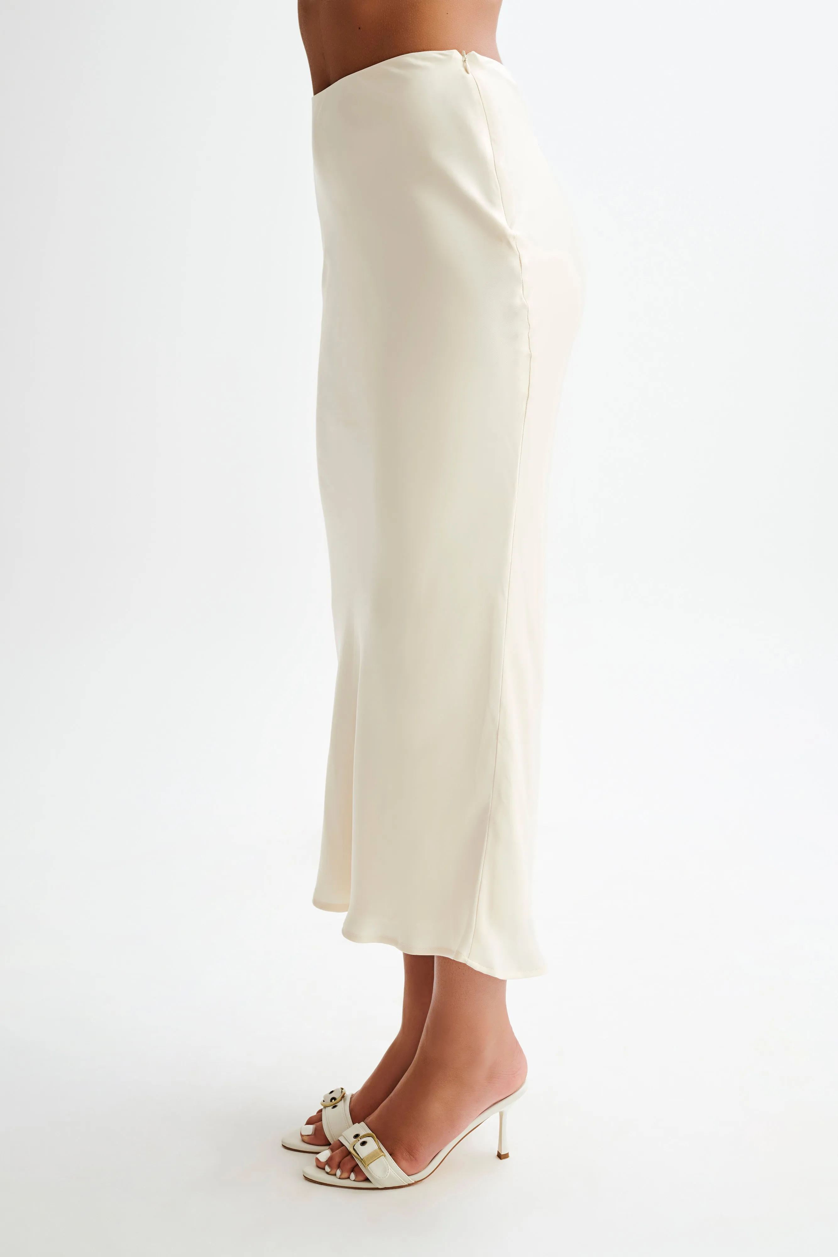 Viviana Satin Maxi Skirt - Ivory Vintage Wash