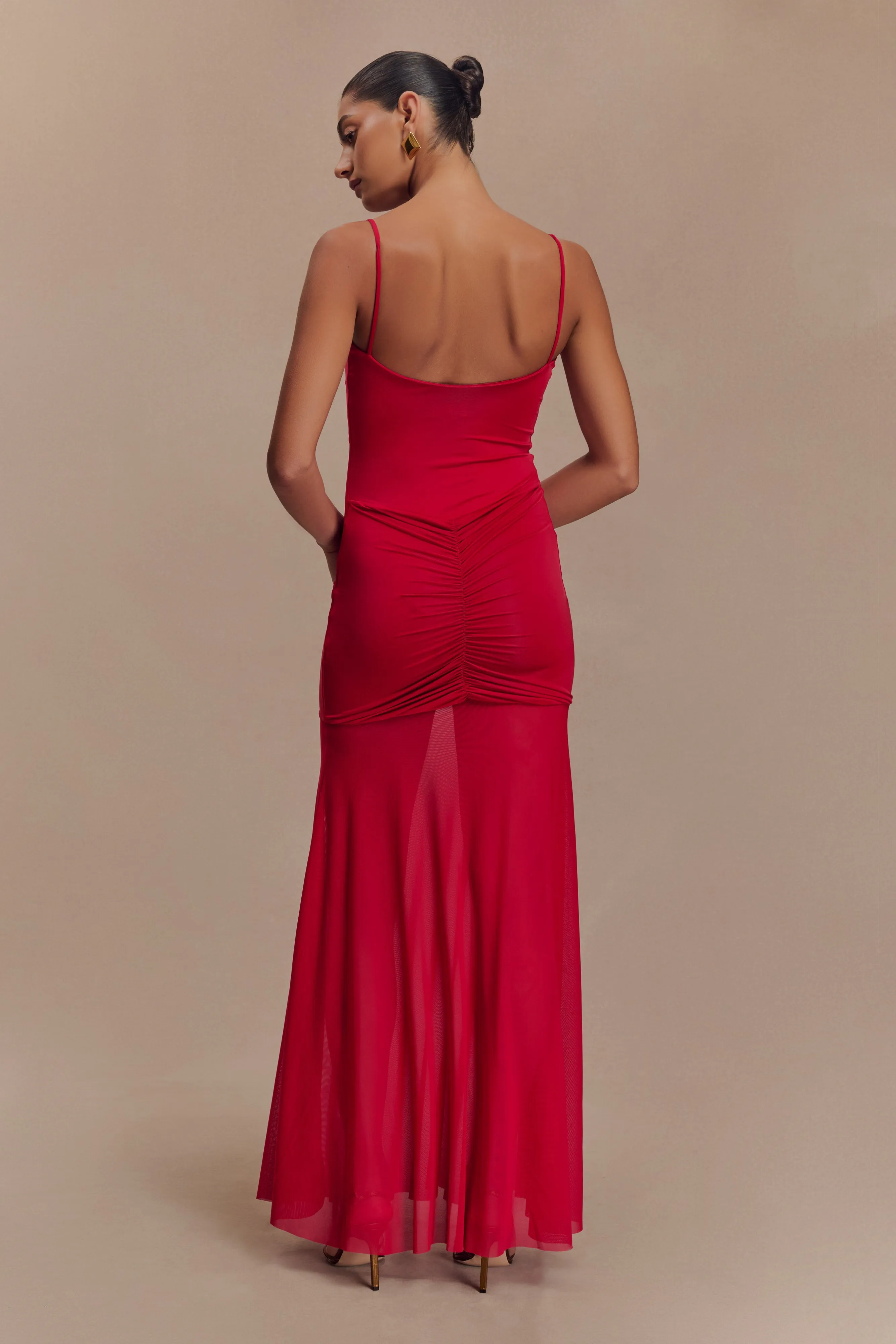 Delaney Slinky And Mesh Maxi Dress - Red Sweetheart-Neck Weekend Favorite
