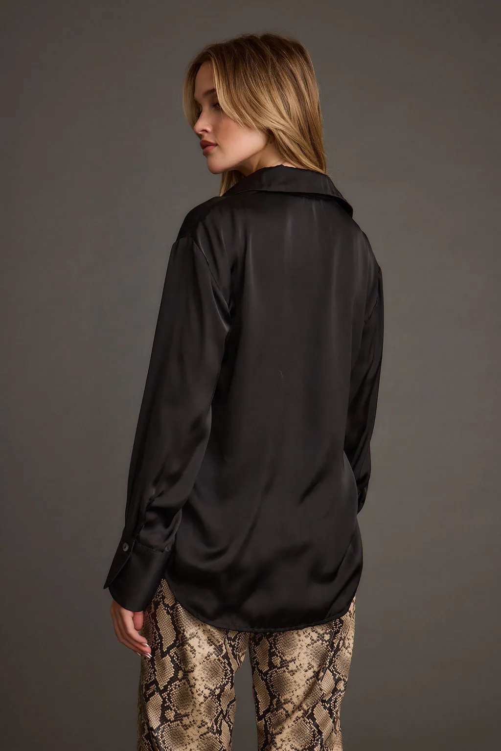 Cash Black Satin Button Down Top NonScratchSurface
