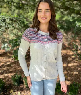 Grey Fairisle Crew Neck Cardigan Breathable mesh lining