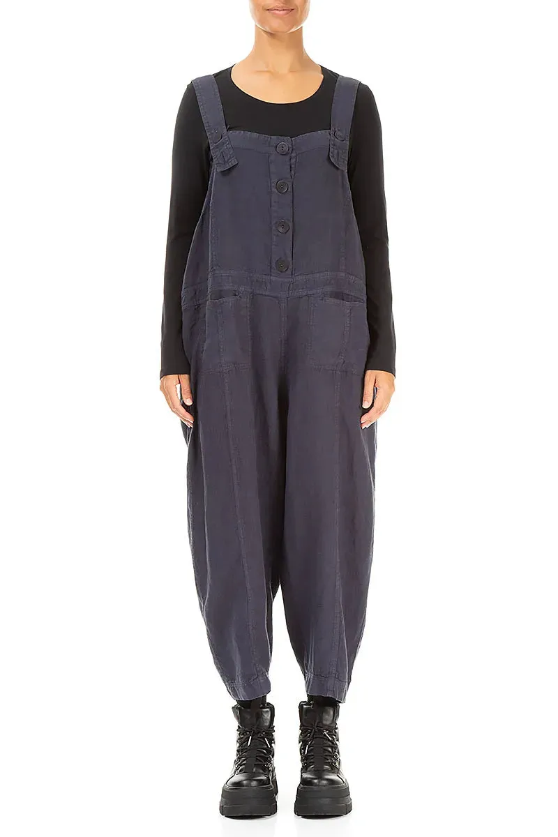 Performance Fit AntiSnagZippers Two Pockets Slate Blue Linen Jumpsuit