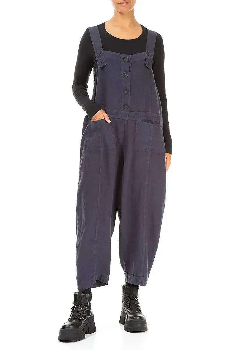 Two Pockets Slate Blue Linen Jumpsuit Casual Edge Minimal Design
