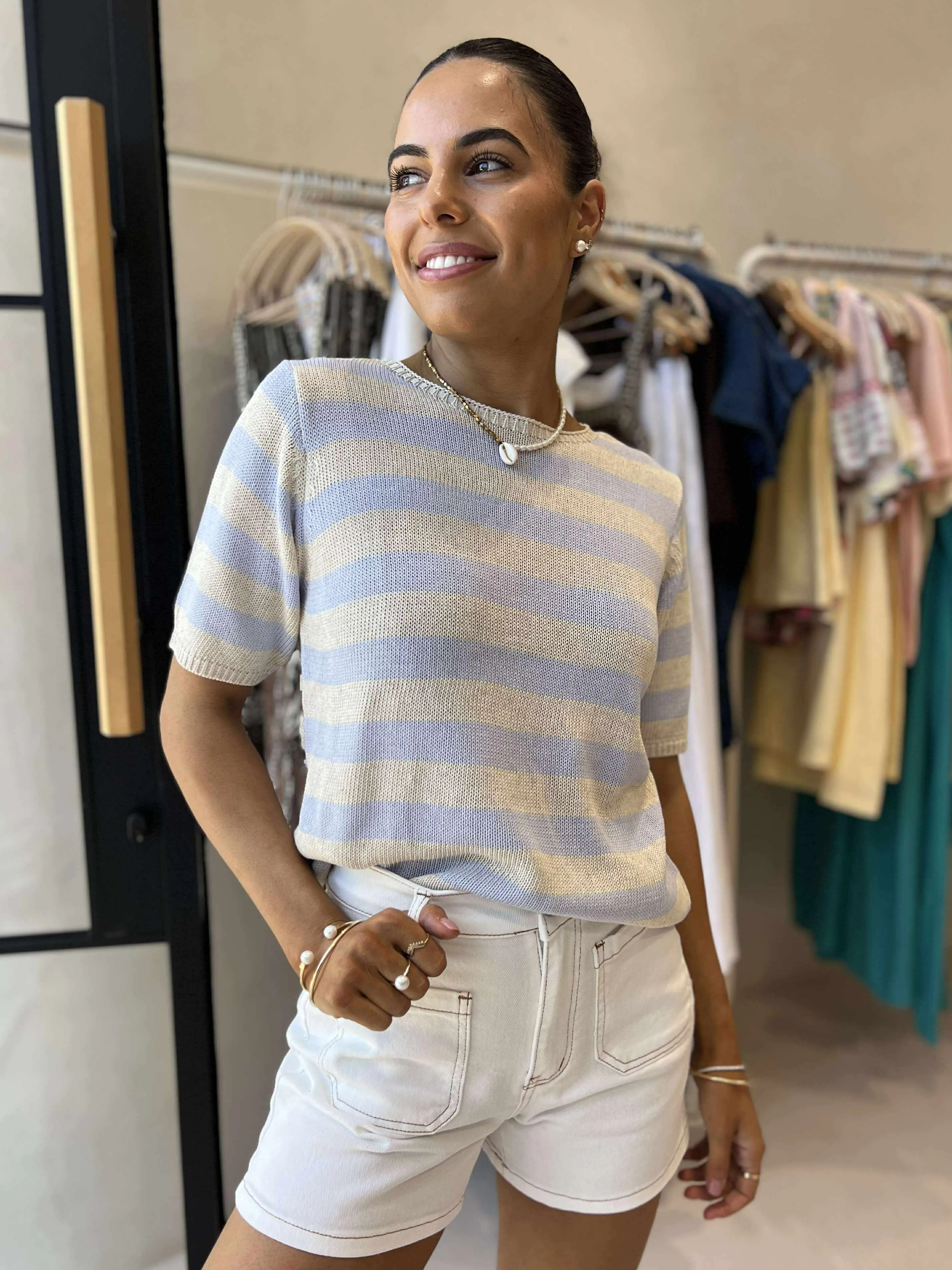 STRIPE SUMMER TEE - BLUE MidweightJersey