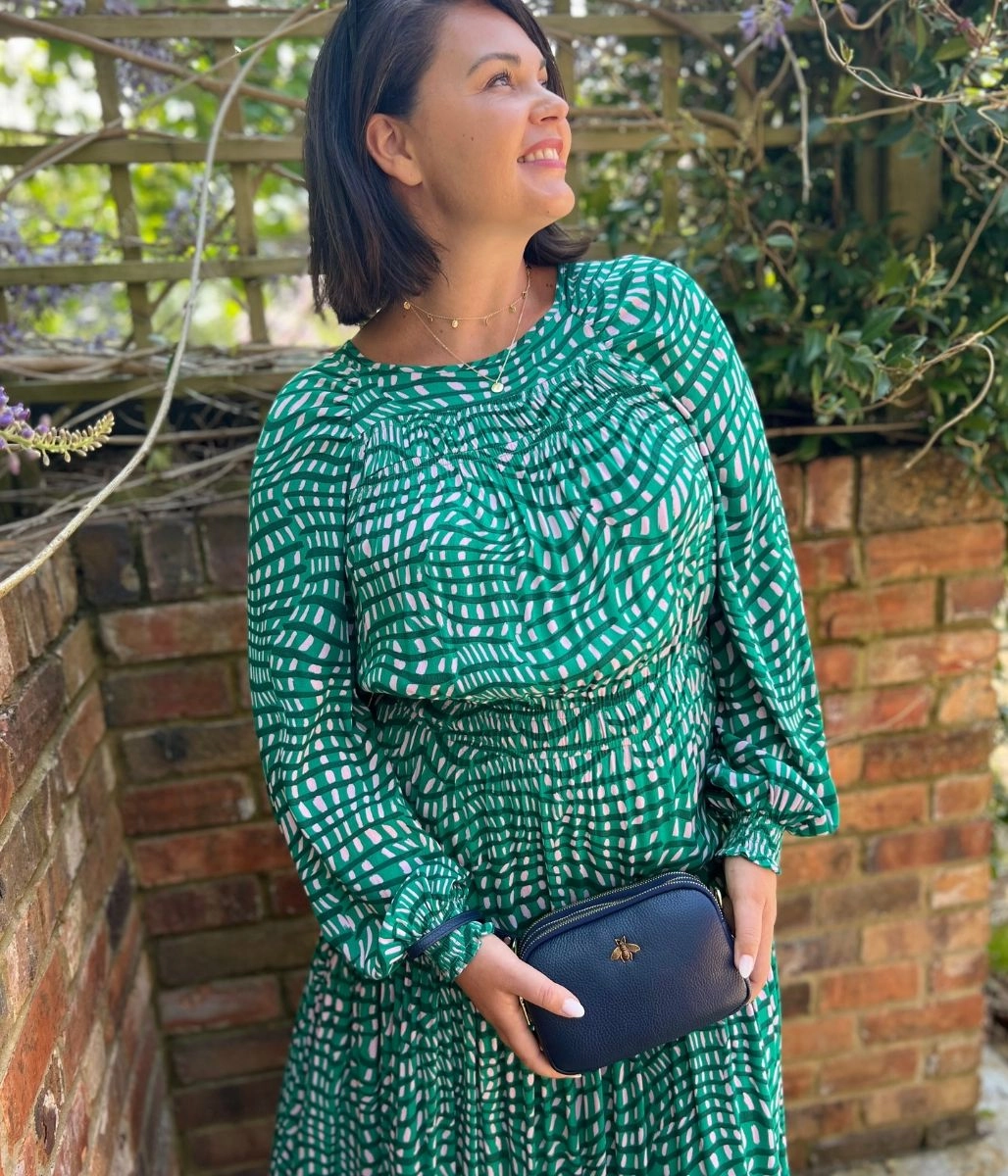 Wavy Green & Pink Midi Dress Bold Patterns