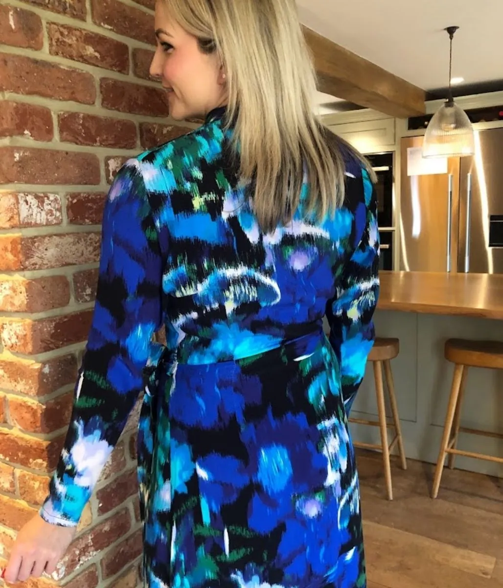 Classic Fit Vibrant Blue Wrap Midi Dress