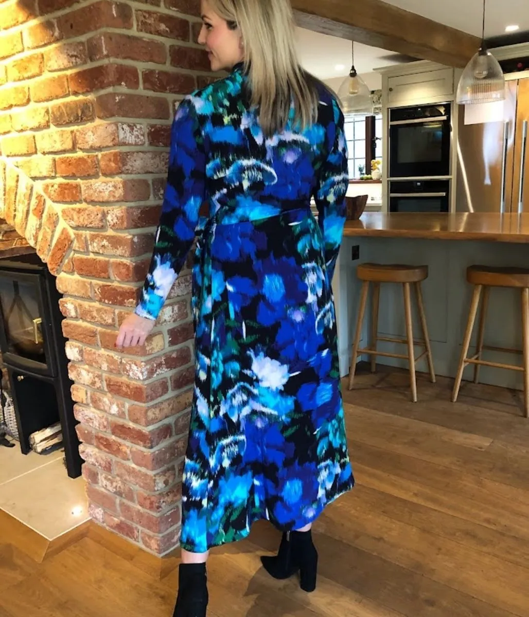 Vibrant Blue Wrap Midi Dress EasyCareMaterial knee-length