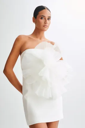 Victoria Strapless Mini Dress With Oversized Flower - White Year Rounder