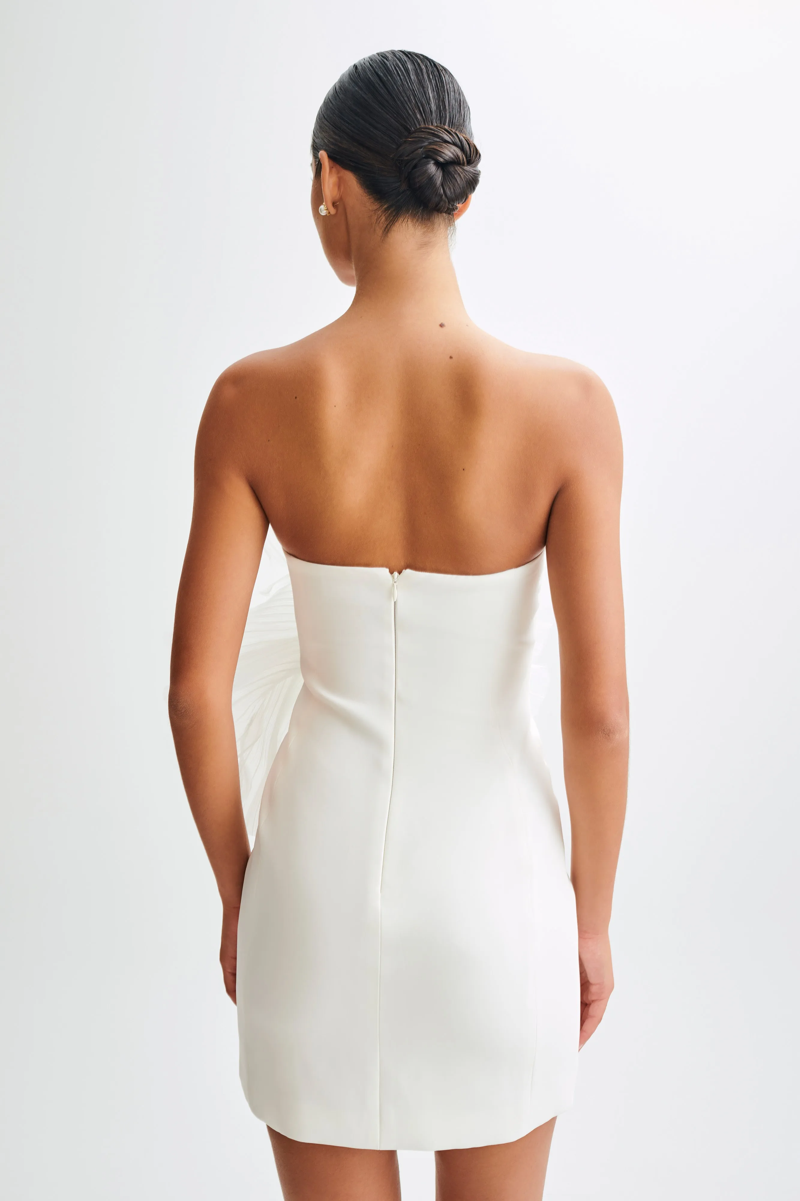 Victoria Strapless Mini Dress With Oversized Flower - White Balanced Tone