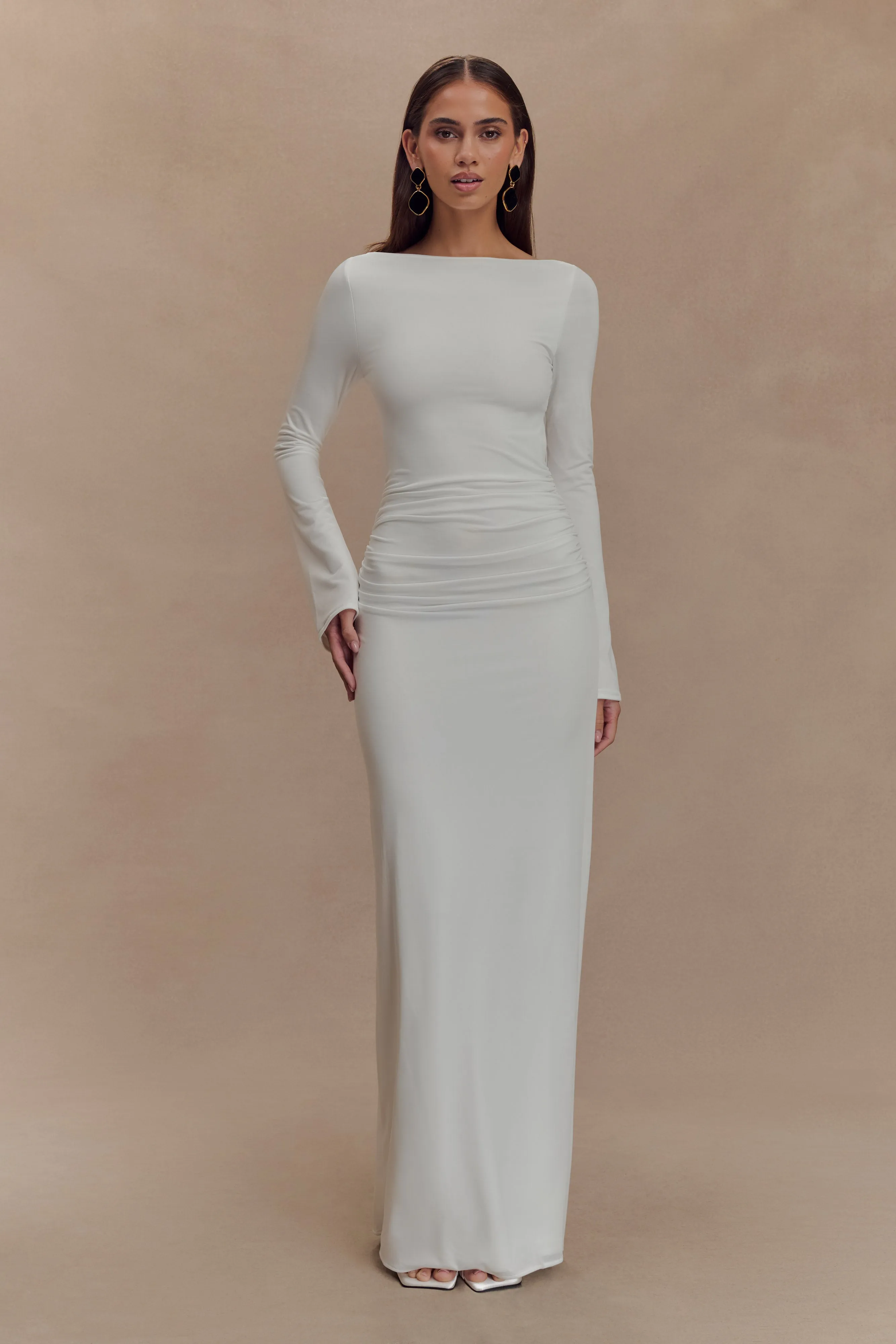 Vienna Slinky Cut Out Maxi Dress - White Luxe Wear Linen Love