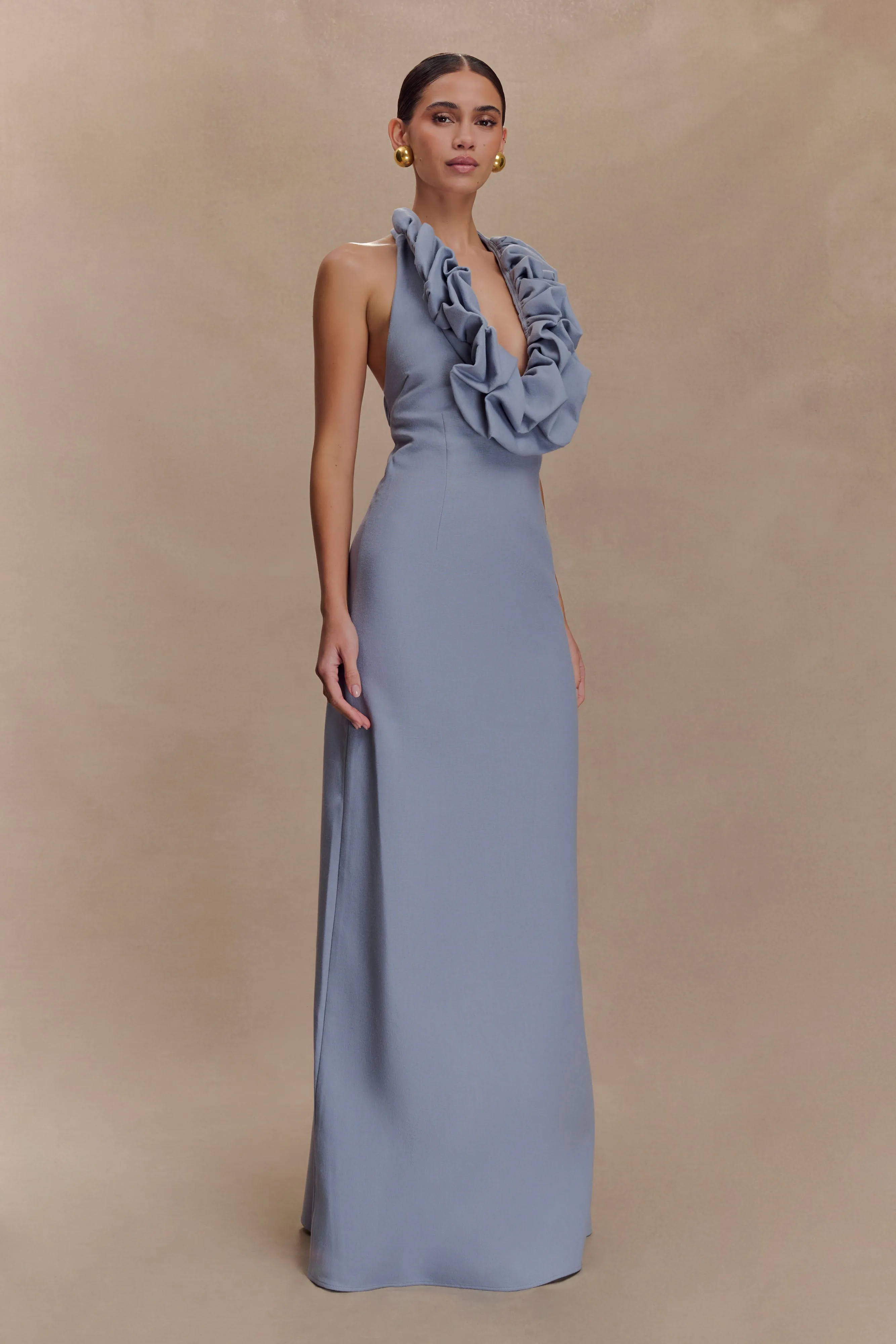 Carolyn Linen Bubble Maxi Dress - Misty Blue Family Vibe Casual Look