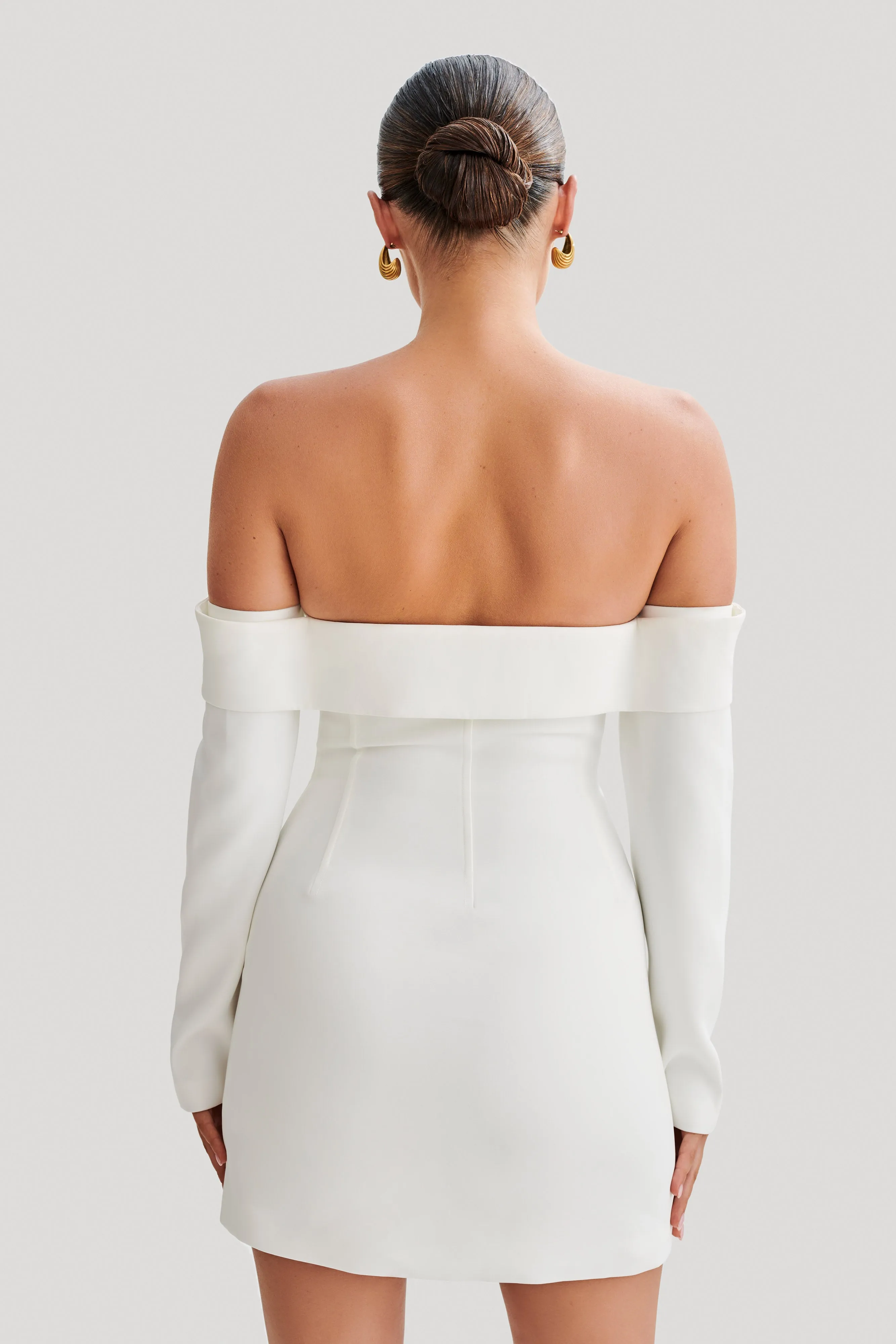 Hugo Suiting Off Shoulder Mini Dress - Ivory All Season Style