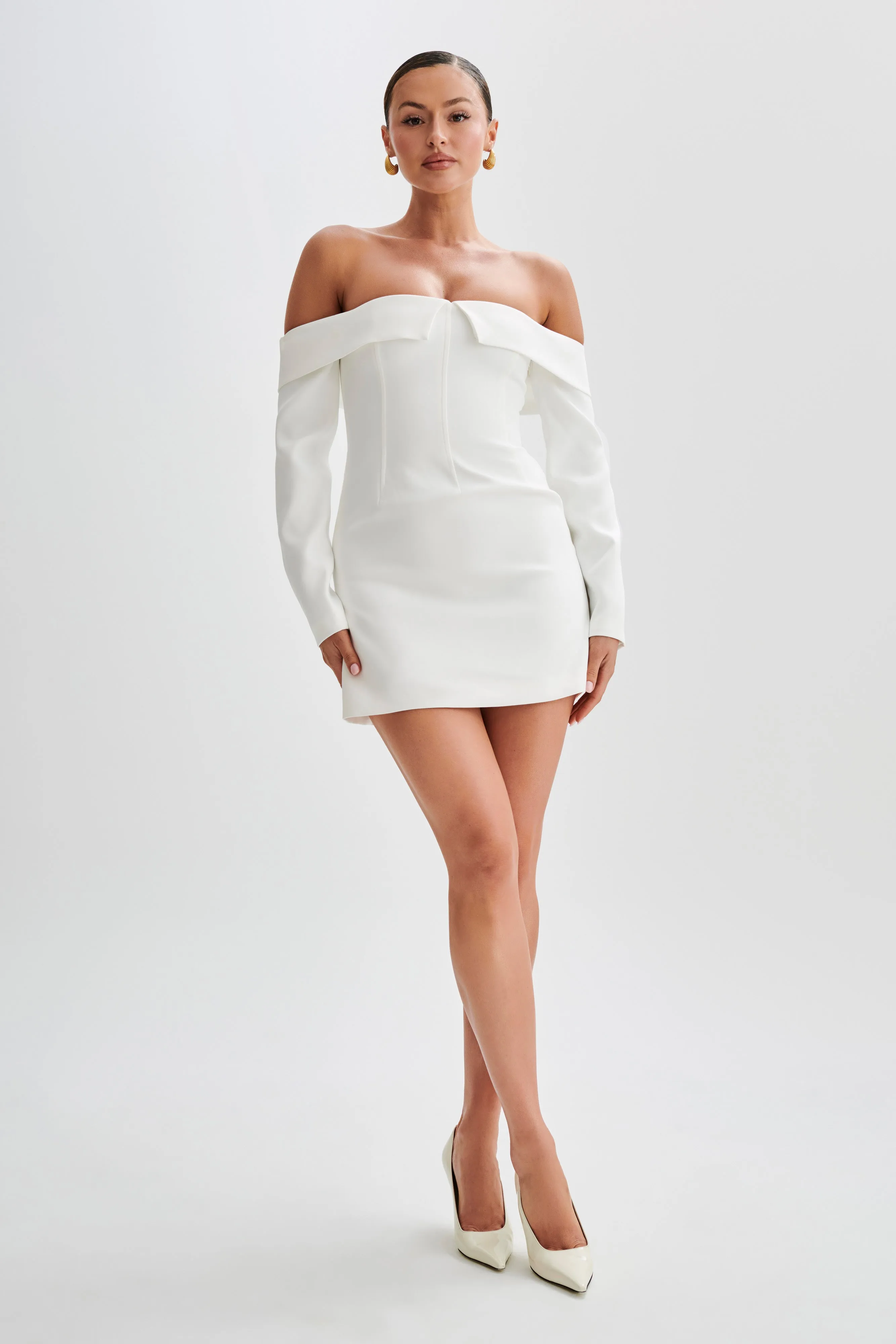 Hugo Suiting Off Shoulder Mini Dress - Ivory Weekend Favorite