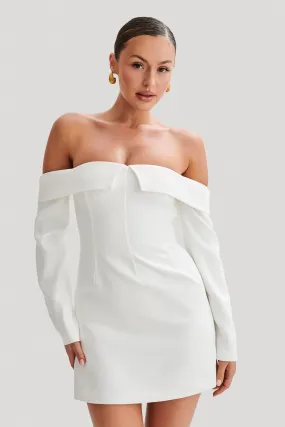 Hugo Suiting Off Shoulder Mini Dress - Ivory Sleek and Flattering
