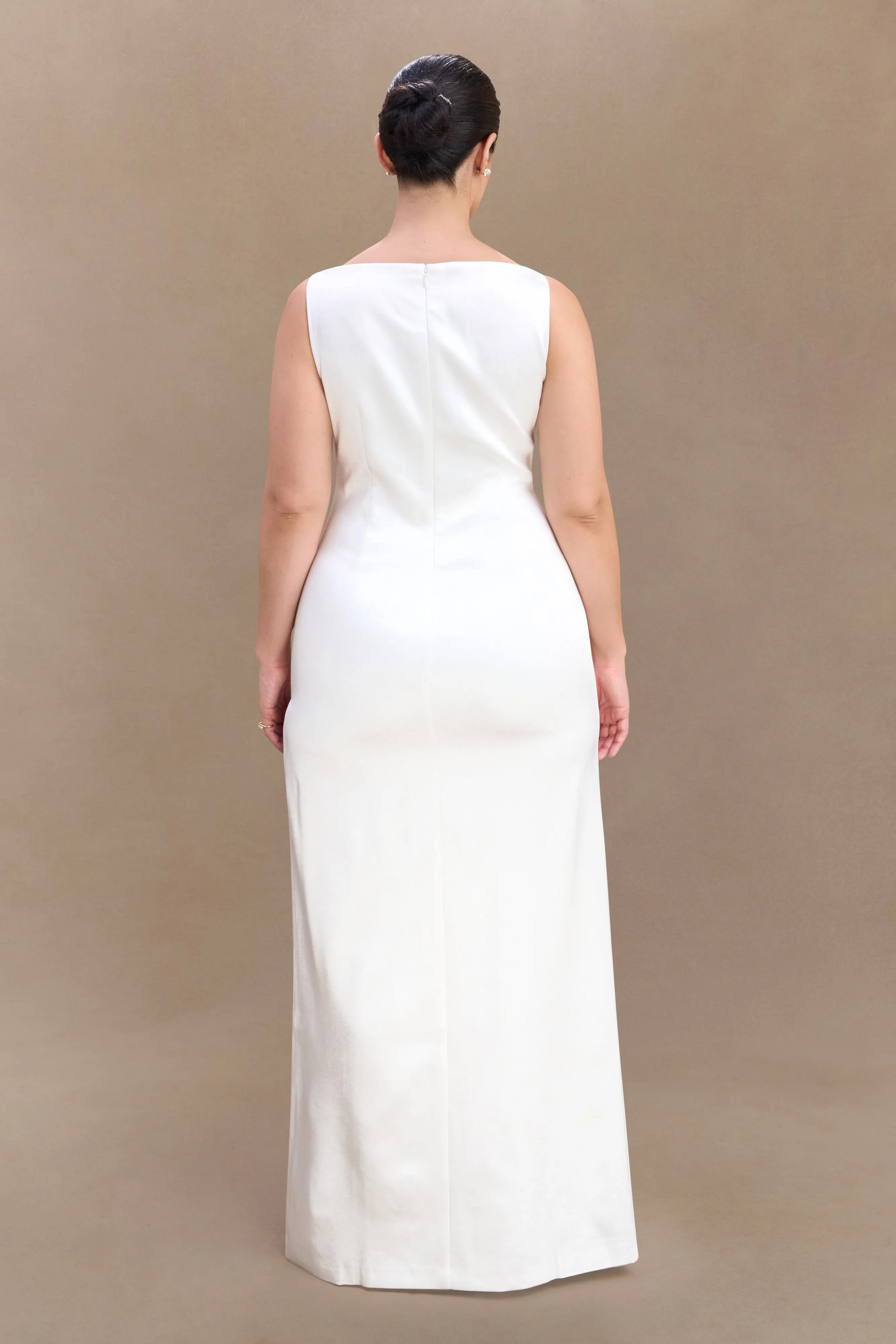 Night Charm Violet Sleeveless Satin Maxi Dress - White