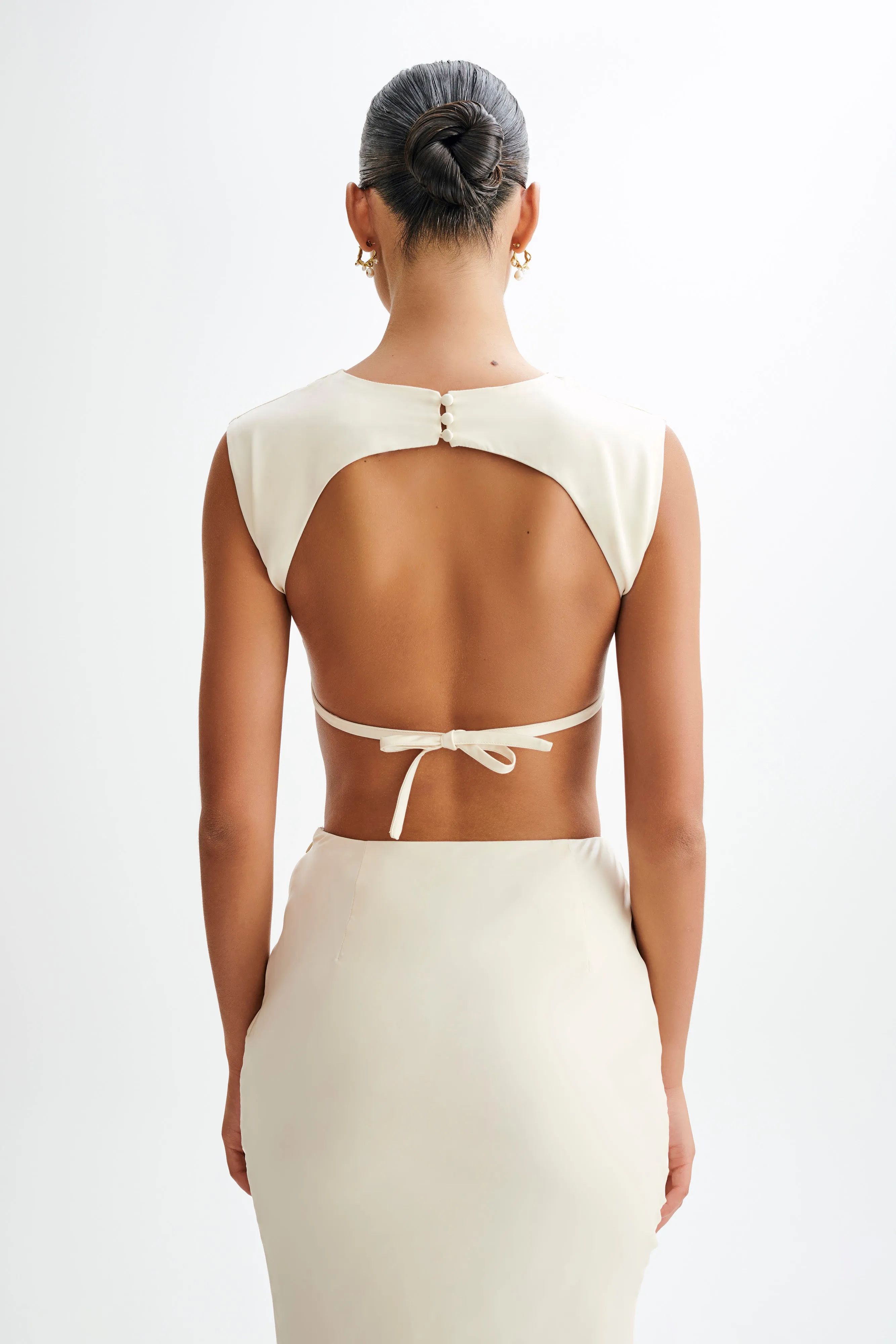 Viviana Satin Sleeveless Crop Top - Ivory AbrasionResistant Finish MultiPanelBreathability