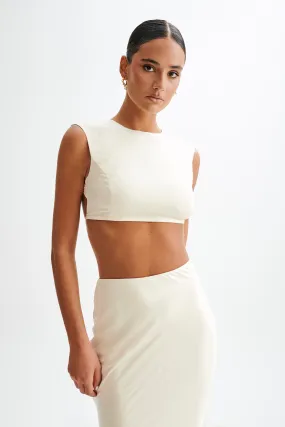 NonRestrictive Fit UltraSoft Lining Viviana Satin Sleeveless Crop Top - Ivory