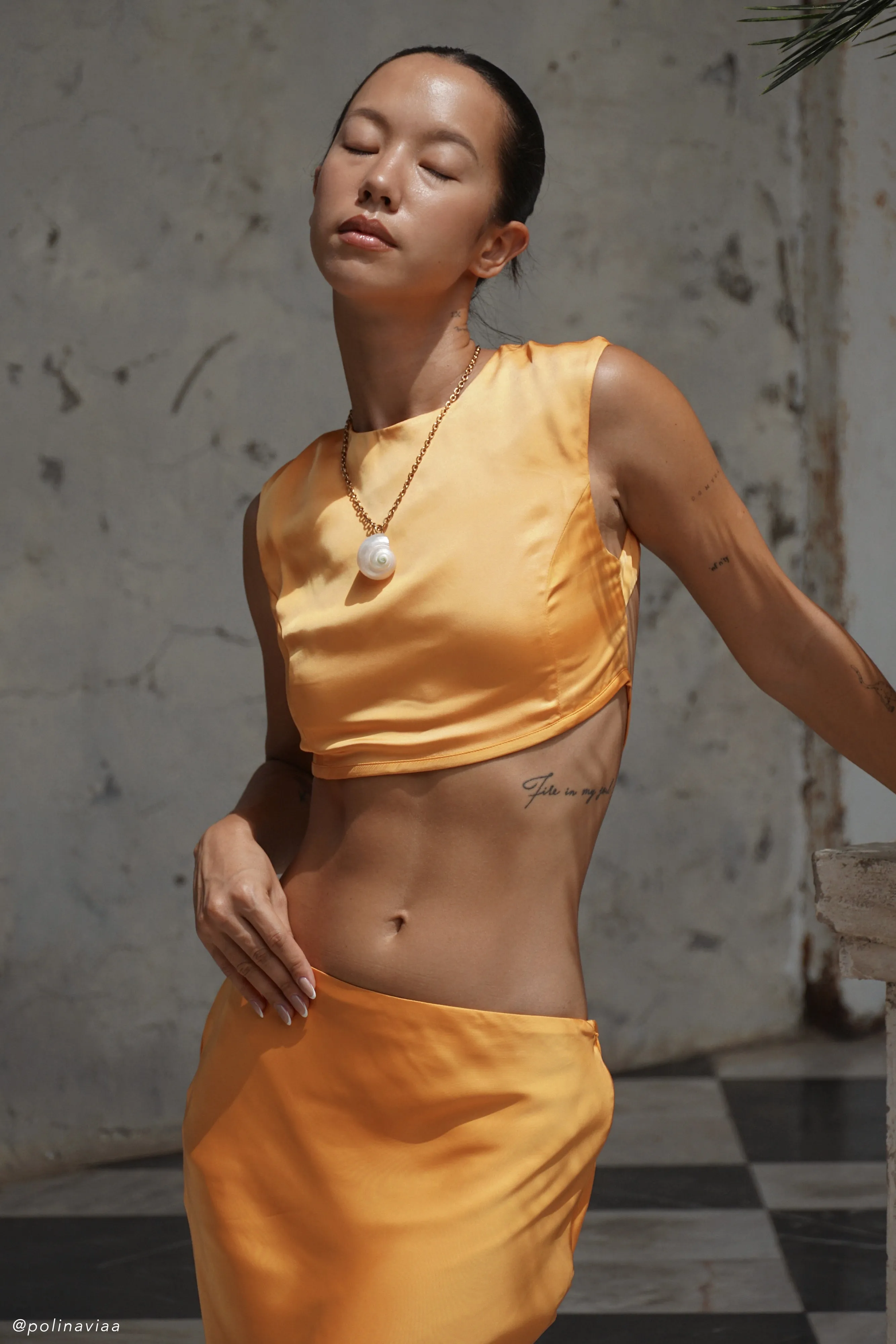 Viviana Satin Sleeveless Crop Top - Tangerine AllClimateAdaptive