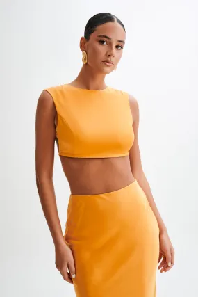 LowProfileSeams RecycledPolyester Viviana Satin Sleeveless Crop Top - Tangerine