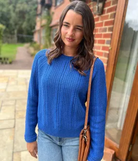 Comfy and Cozy Blue Cotton Blend Textured Jumper