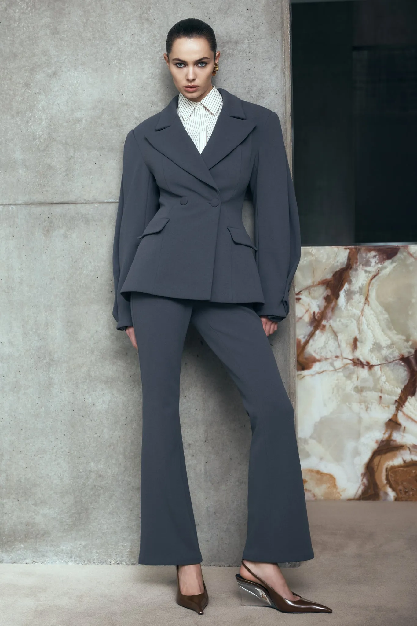 Marion Fit And Flare Pant - Charcoal Shadow Relaxed Fit Modular Pocket System