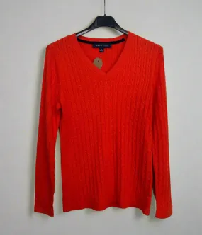 Orange V Neck Cable Twist Jumper Layering Comfort