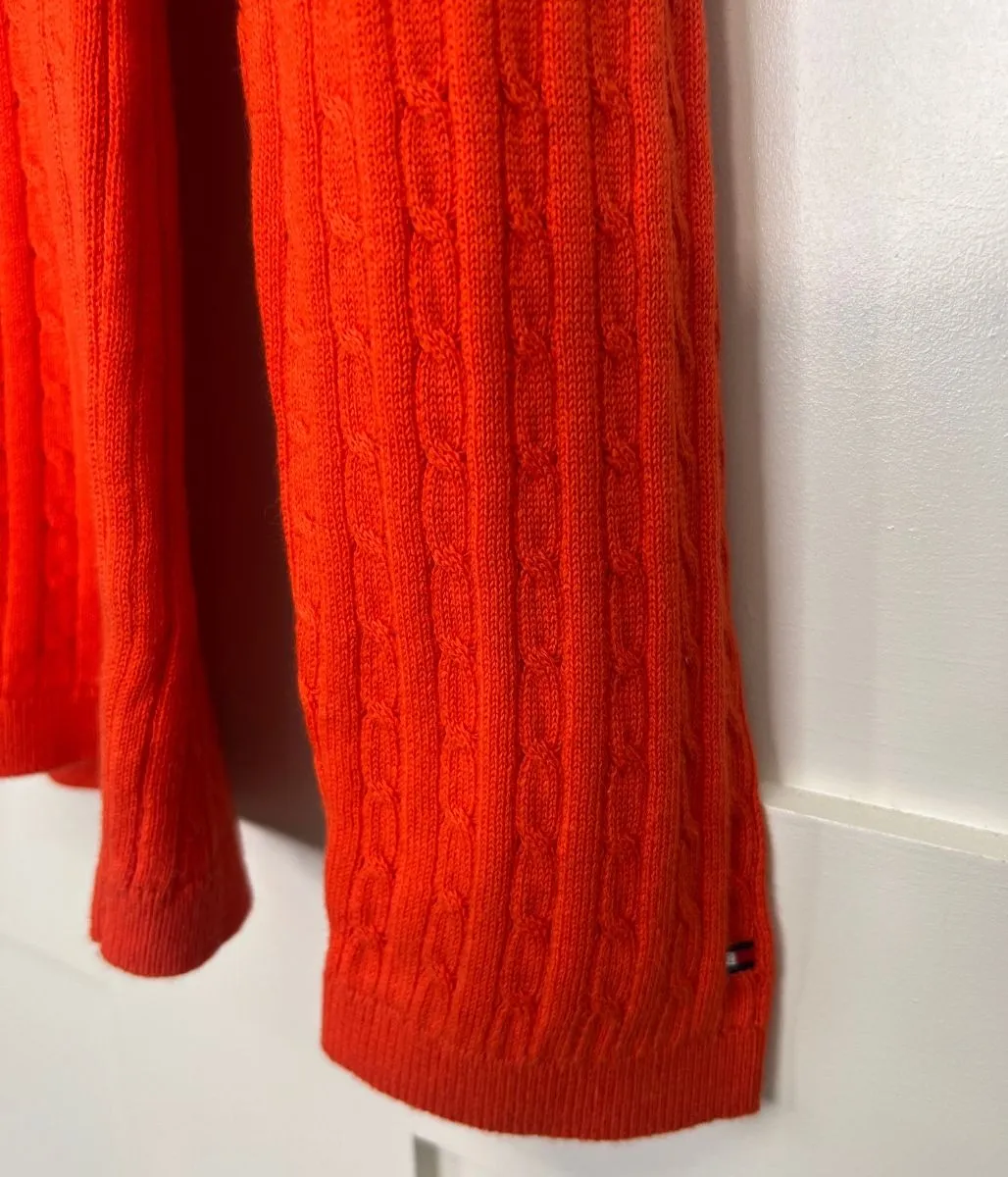Relaxed Stretch Orange V Neck Cable Twist Jumper