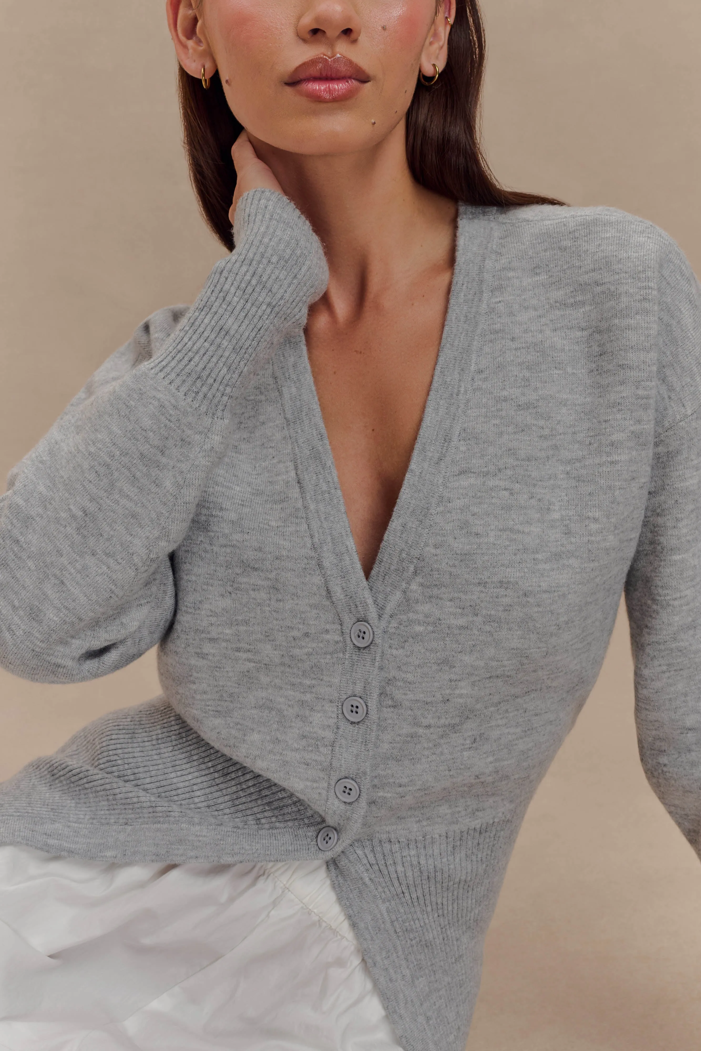 Durable Zipper Alexia Buttoned Oversized Cardigan - Grey Marle