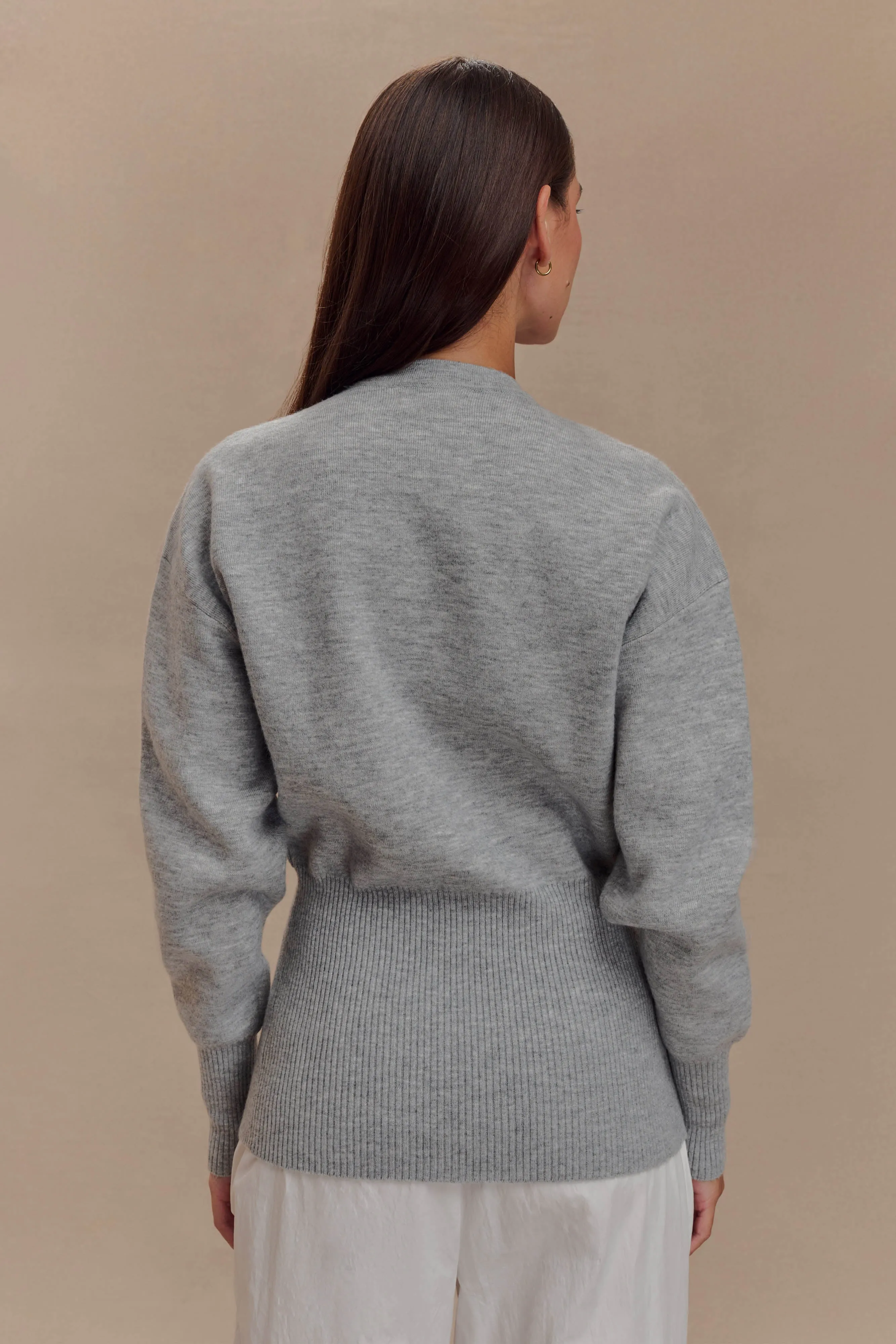 Alexia Buttoned Oversized Cardigan - Grey Marle Drop Tail Hem Frictionless Zipper Tracks