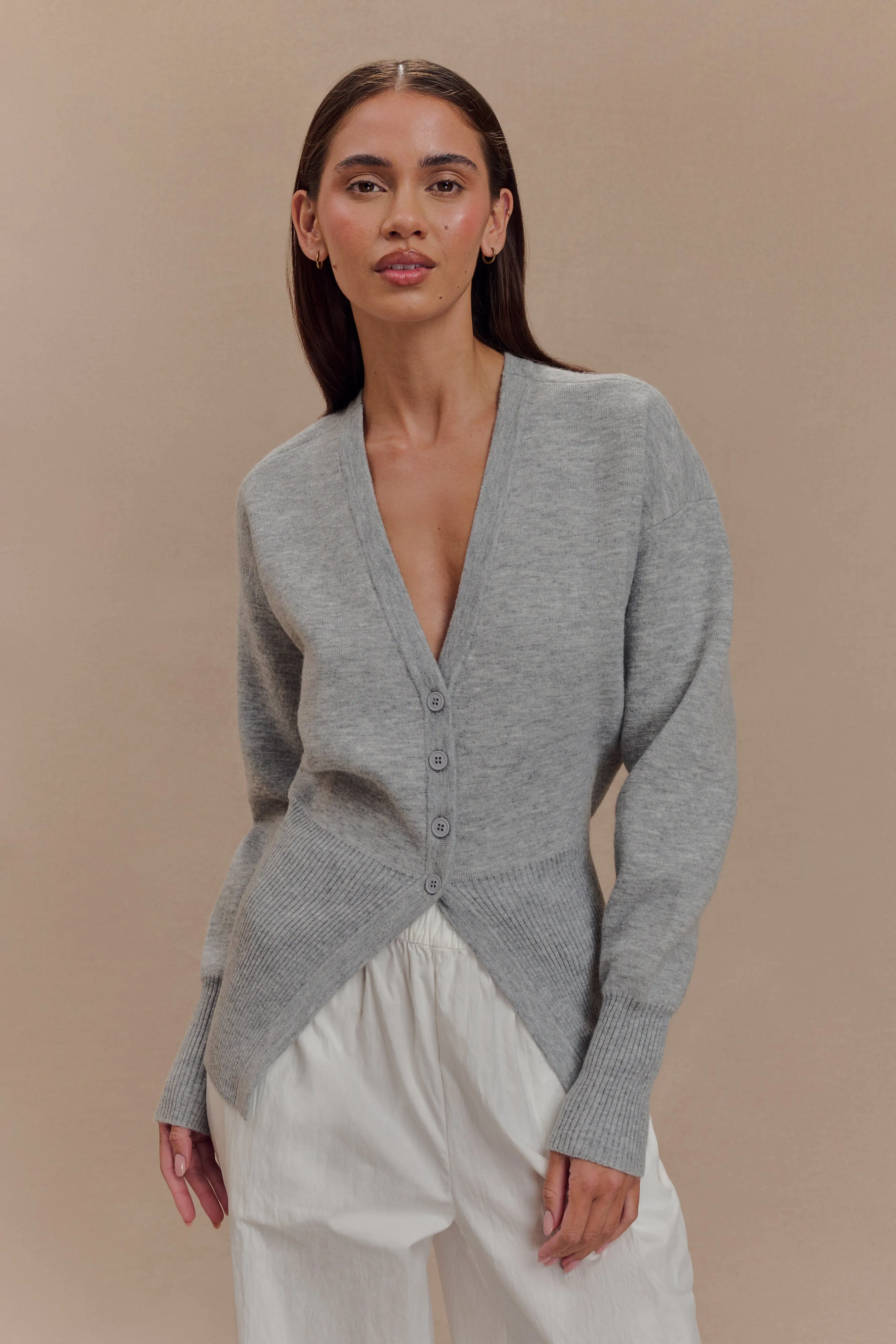 HoodedStyle Alexia Buttoned Oversized Cardigan - Grey Marle