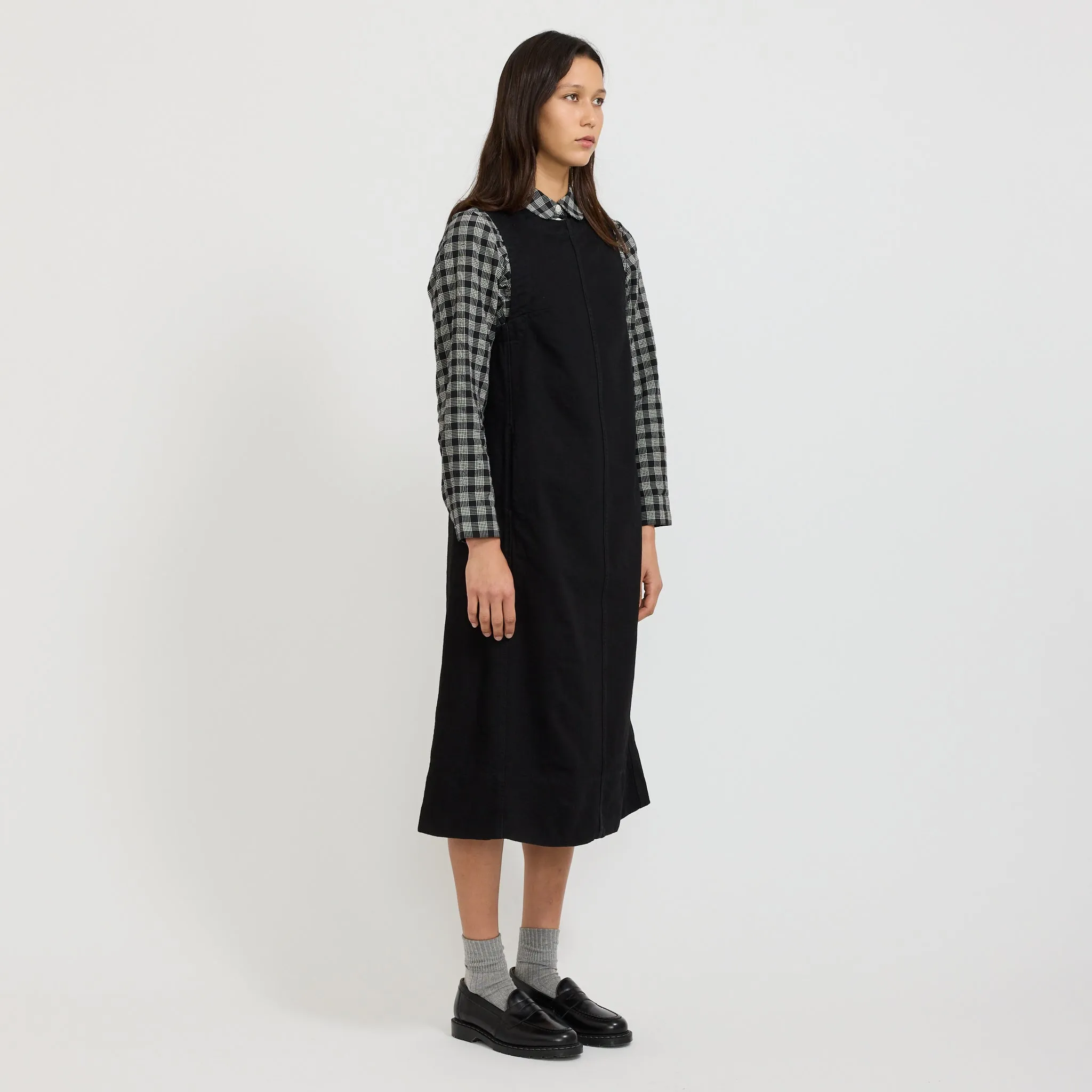 Washed Black Denim Workwear Dress Carbon Black Layered Movement Subtle Elegance