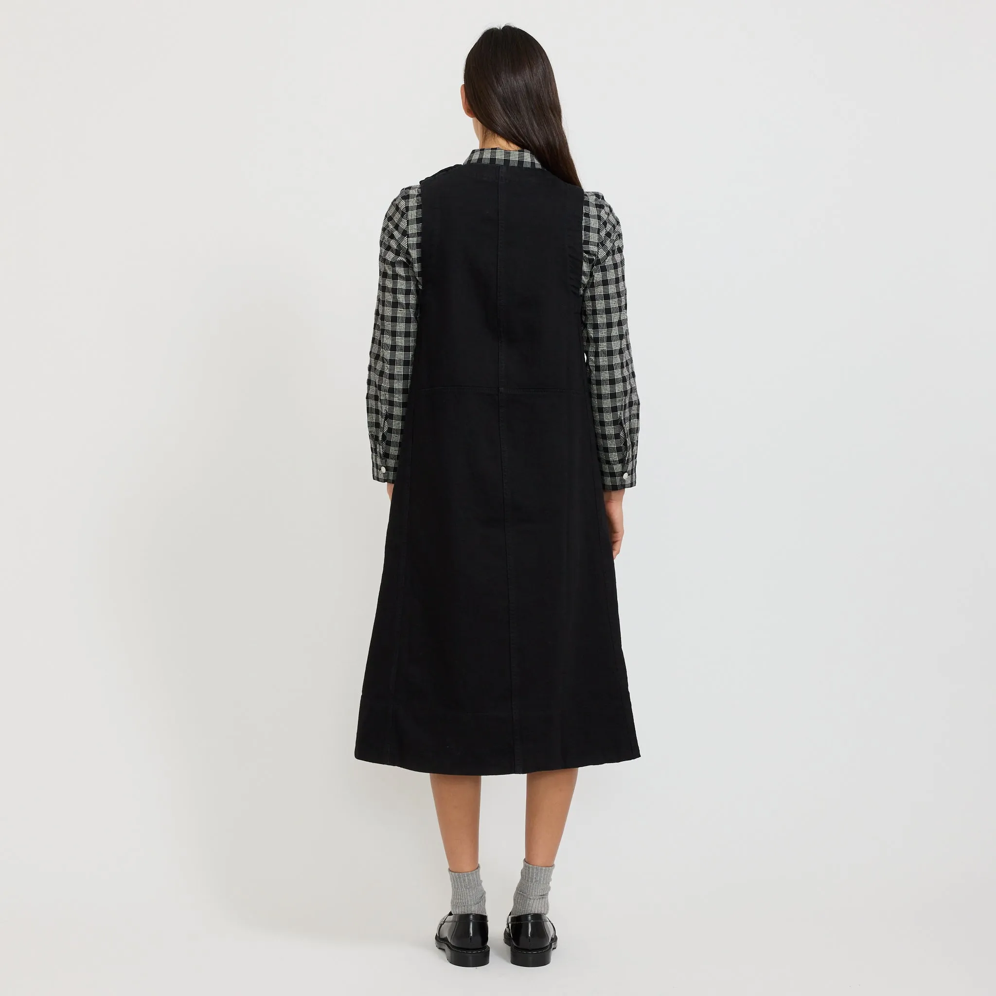 Airy Base Cozy Balance Washed Black Denim Workwear Dress Carbon Black