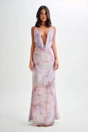 Elegant Comfort Attina Cowl Chiffon Maxi Dress - Mermaid Shell Print