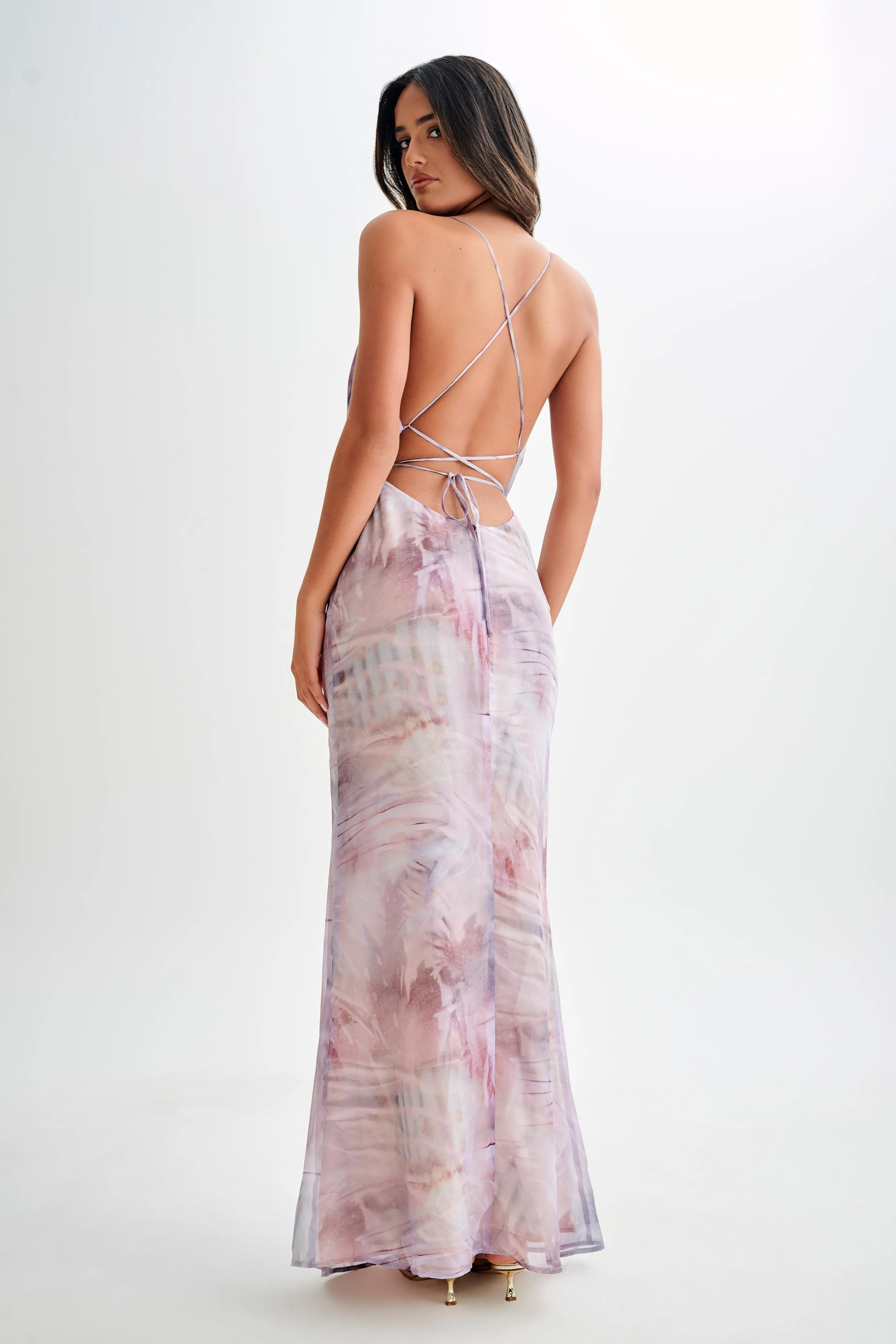 Attina Cowl Chiffon Maxi Dress - Mermaid Shell Print Urban appeal