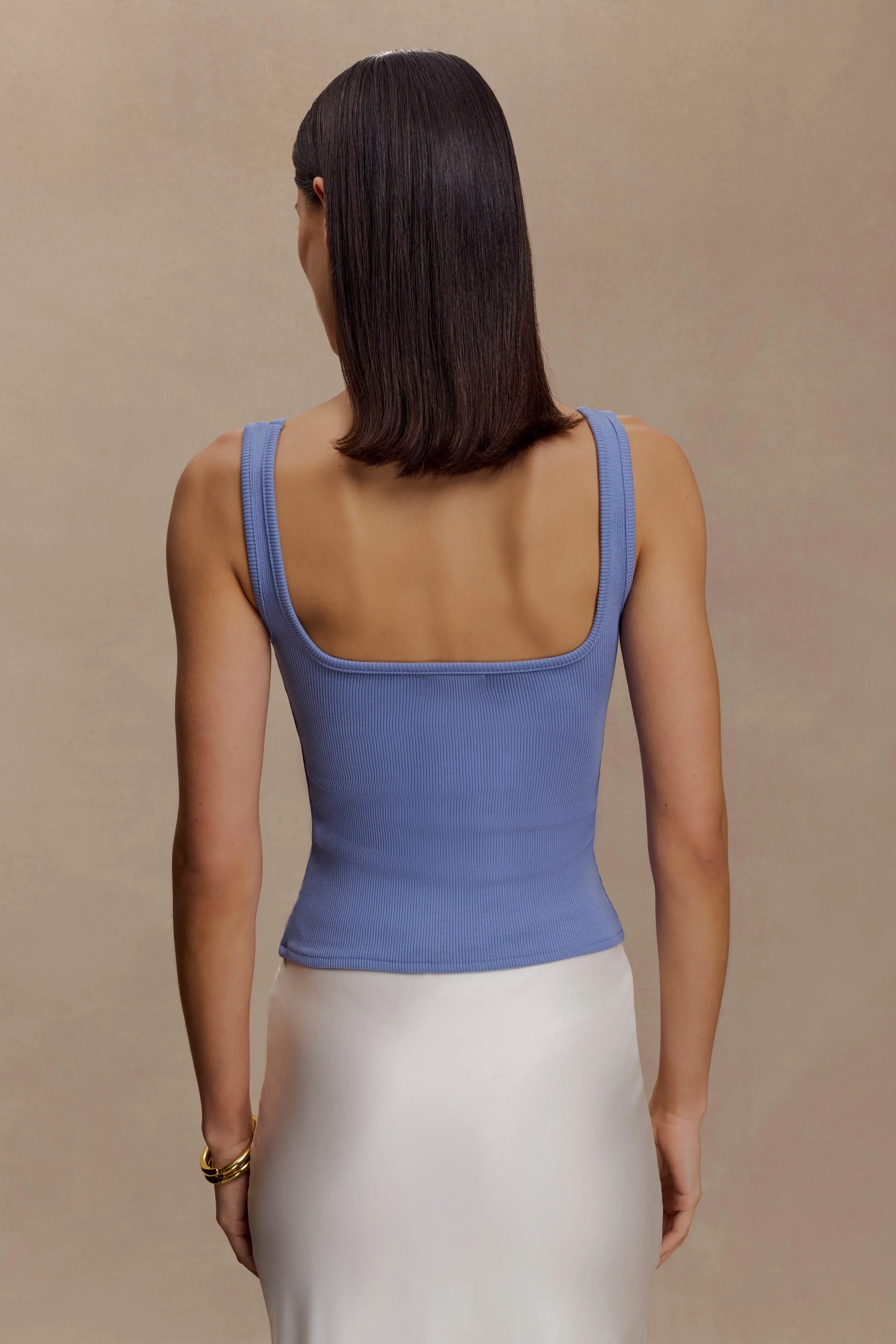 Aisling Ribbed Square Neck Sleeveless Top - Cornflower Blue WrinkleResistant Fabric