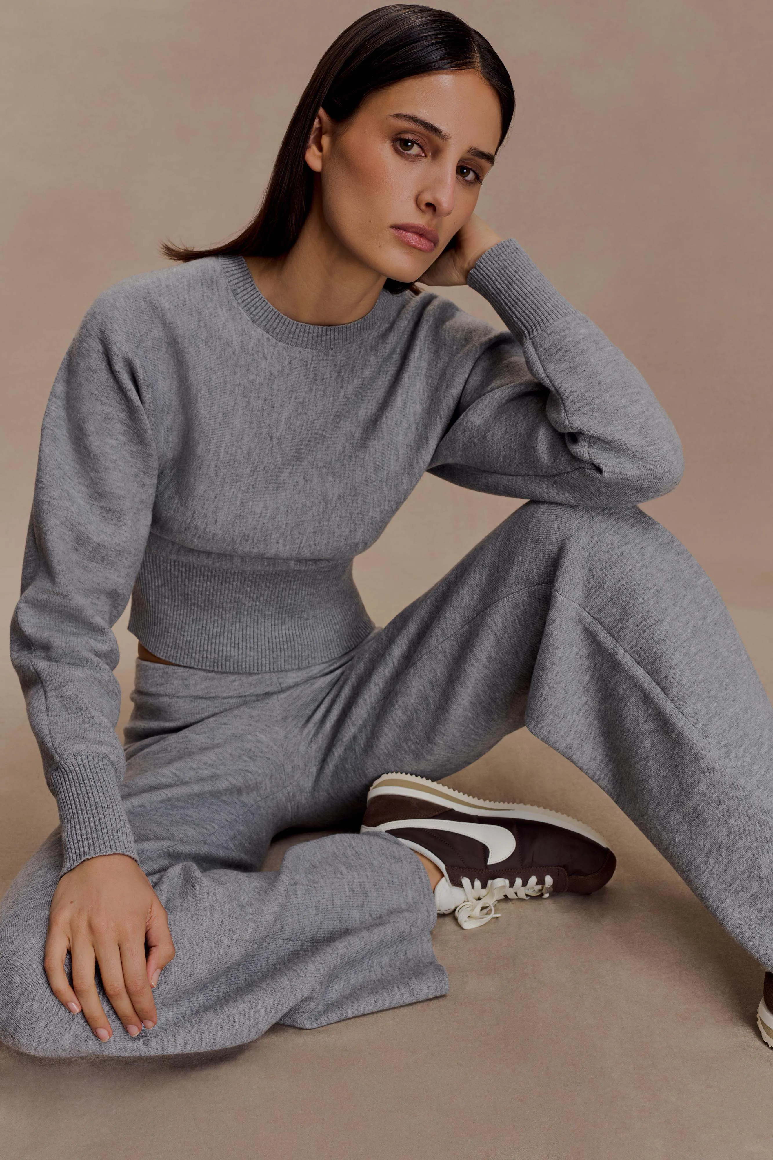 Ciaralee Cinched Waist Jumper- Grey Marle Stretch Fit Modern Layers