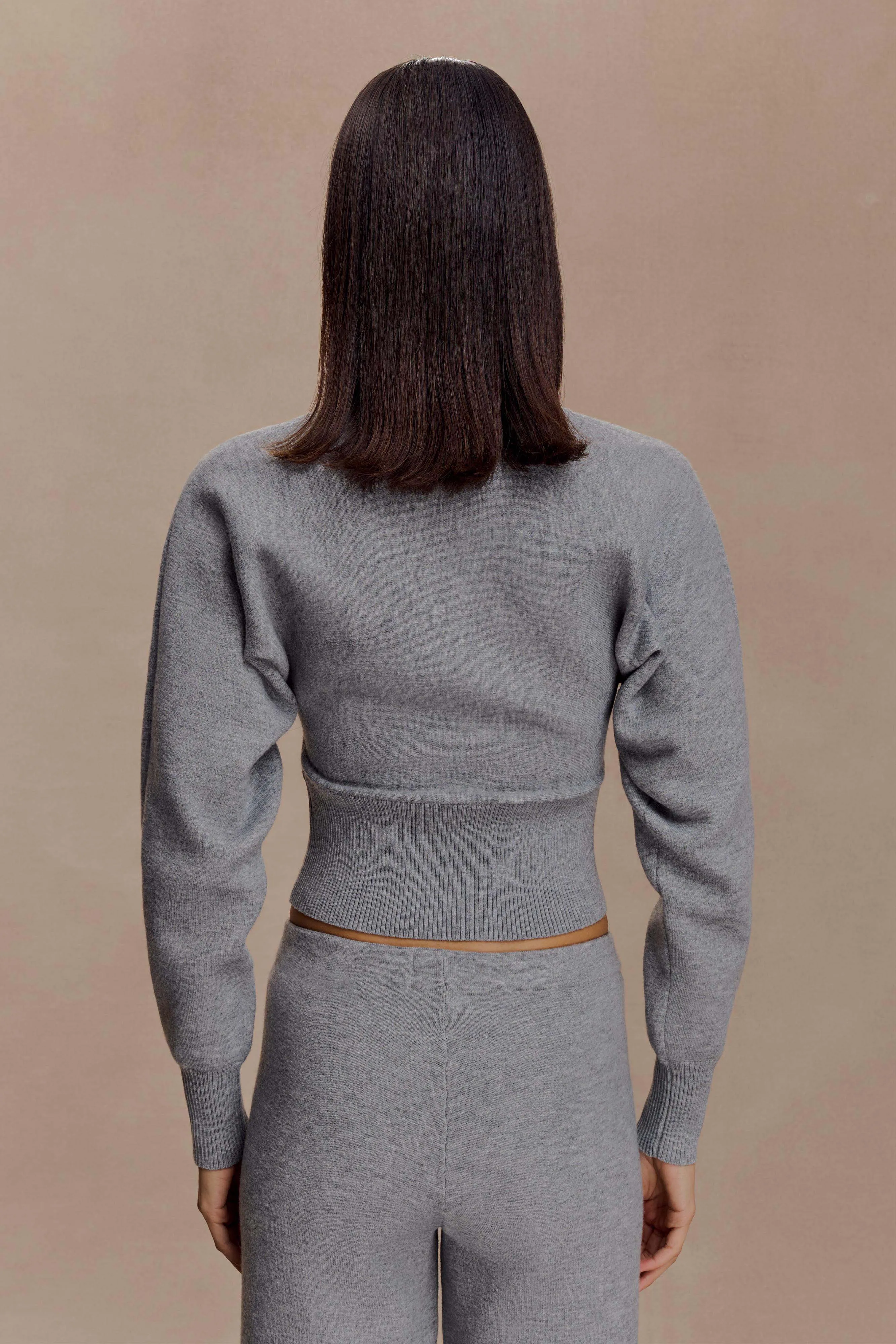 Thick Fabric Light Pack Option Ciaralee Cinched Waist Jumper- Grey Marle