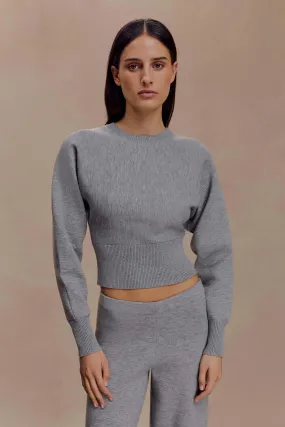 Ciaralee Cinched Waist Jumper- Grey Marle Stitched Look