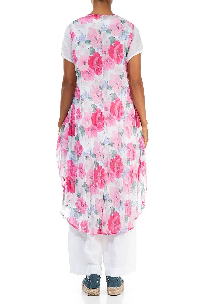 Buttoned Peony Blossom Cotton Tunic Vest Button Fastenings Slim Fit Design