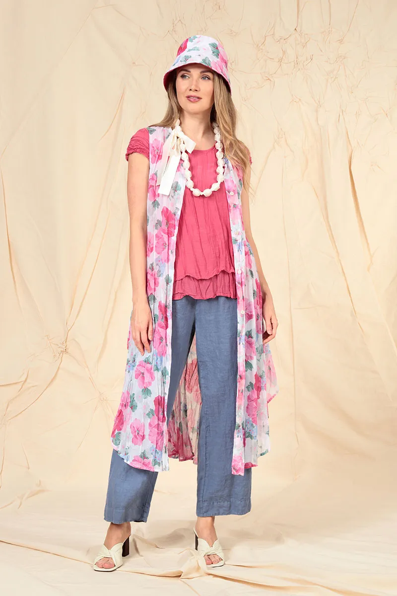 Autumn Ready Microfiber texture Buttoned Peony Blossom Cotton Tunic Vest